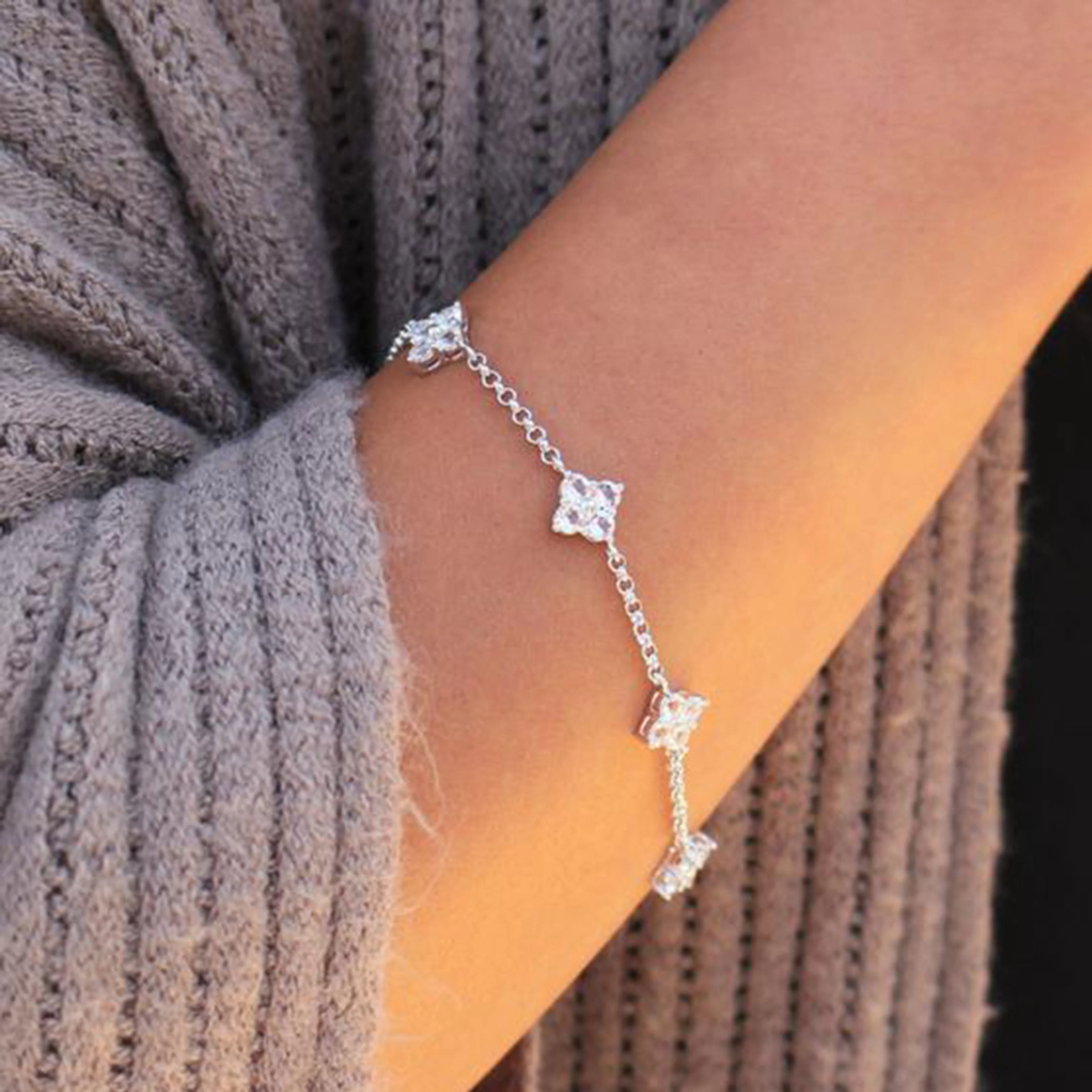 Adeline 18k White Gold Plated Station Bracelet with Swarovski Crystals - Image 7