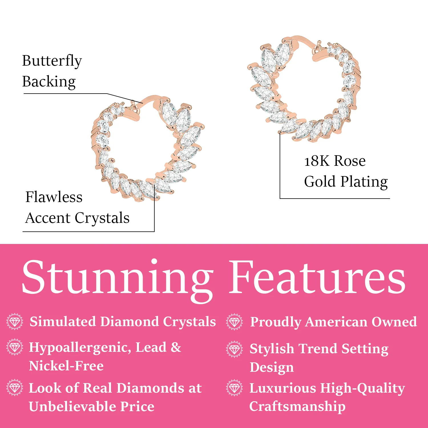 Adelyn 18k Gold Plated Sideways Hoop Earrings with Simulated Diamond Crystals — Final Sale - Image 7