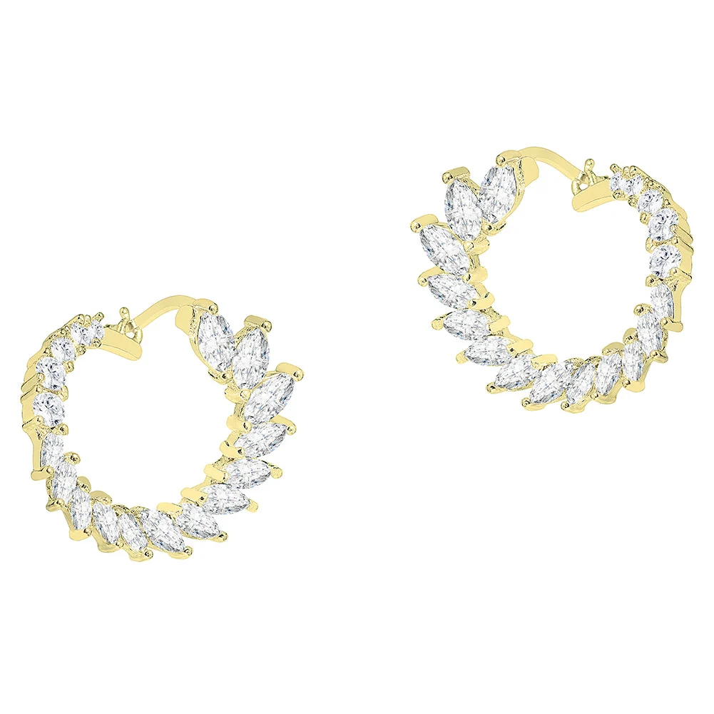 Adelyn 18k Gold Plated Sideways Hoop Earrings with Simulated Diamond Crystals — Final Sale - Image 8