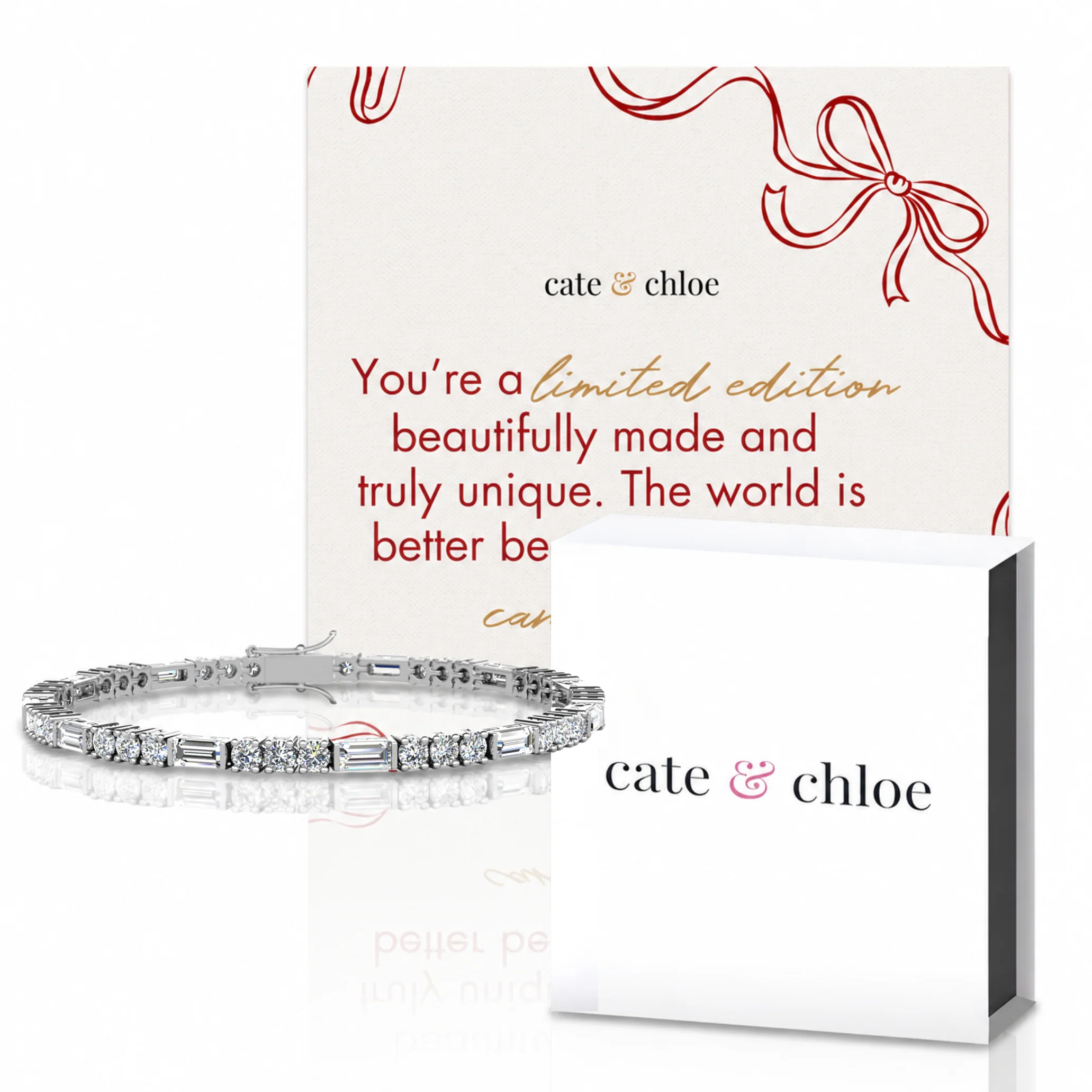 Adrianna 18k White Gold Plated Tennis Bracelet & Limited Edition Ribbon Card