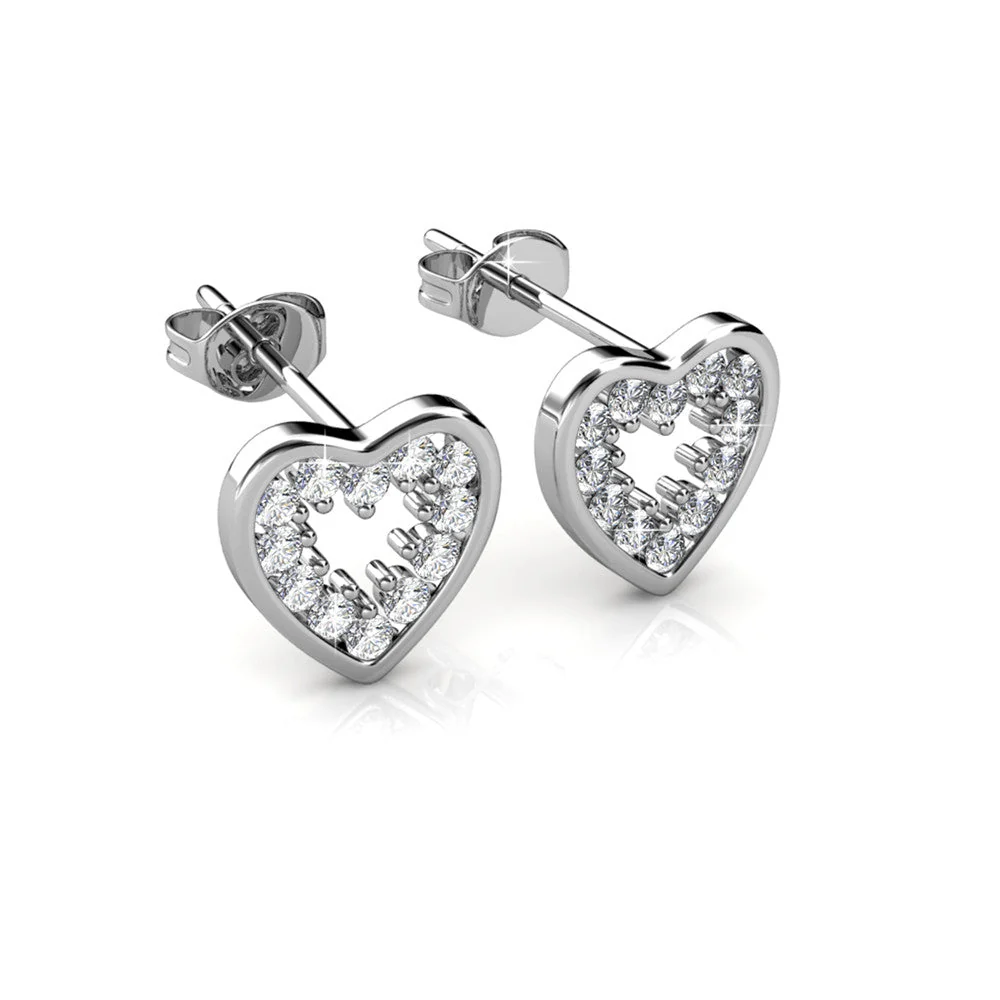 Ainsley 18k White Gold Plated Heart Earrings with Swarovski Crystals - Image 7