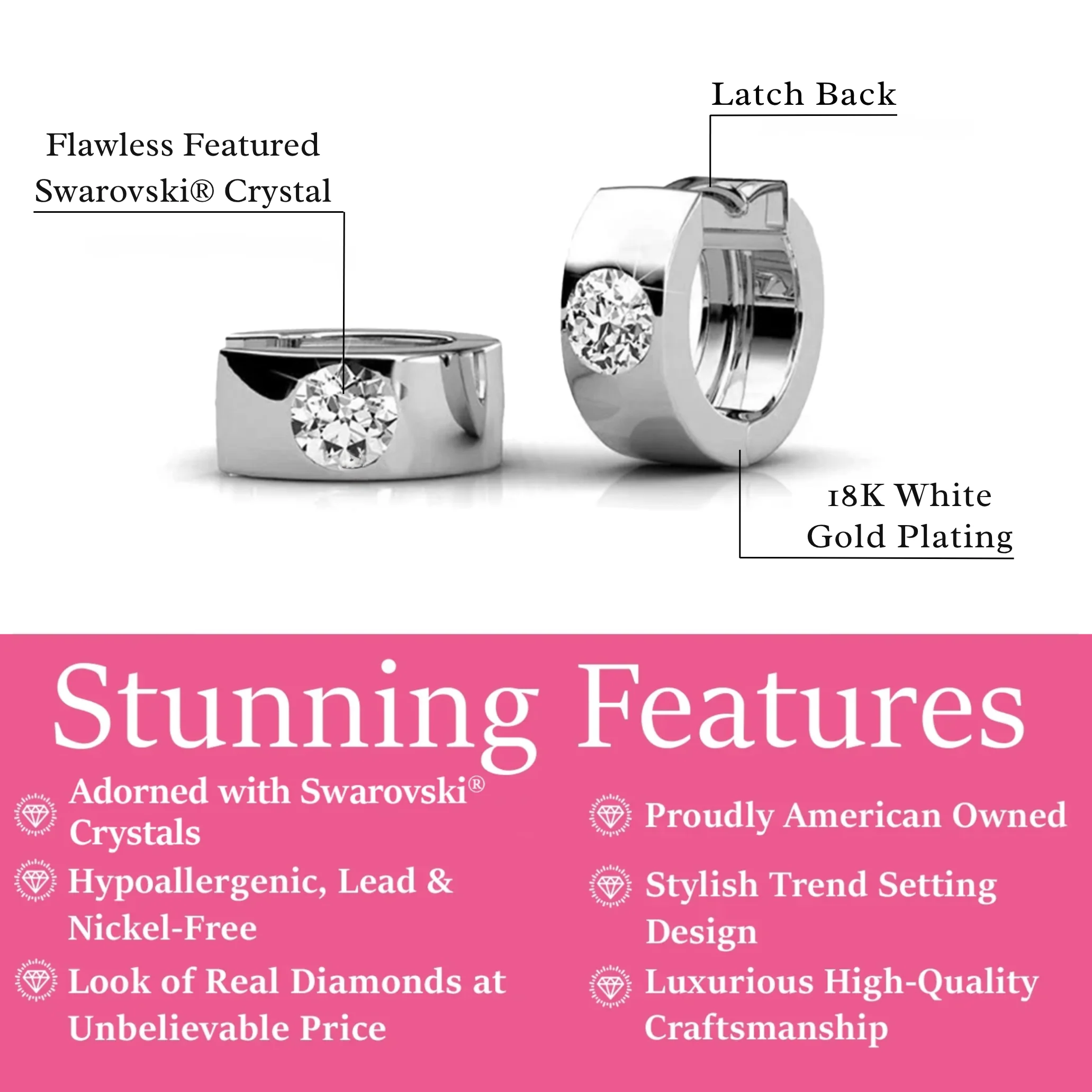 Alana 18k White Gold Plated 14mm Small Hoop Earrings with Swarovski Crystals — Final Sale - Image 3