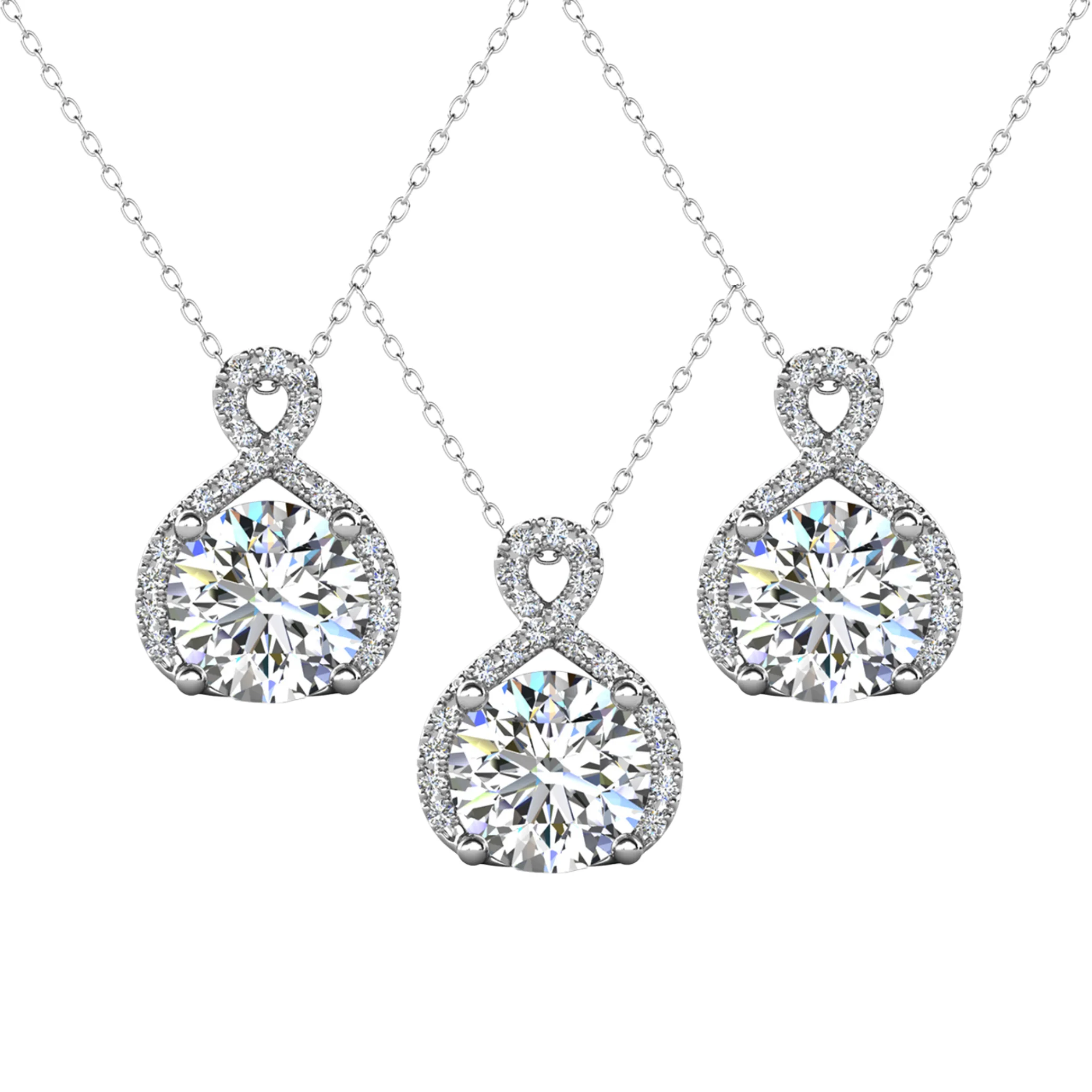 Alessandra 18k White Gold Plated Infinity Halo Pendant Necklace with Simulated Diamond Crystals (3 Pair Set)