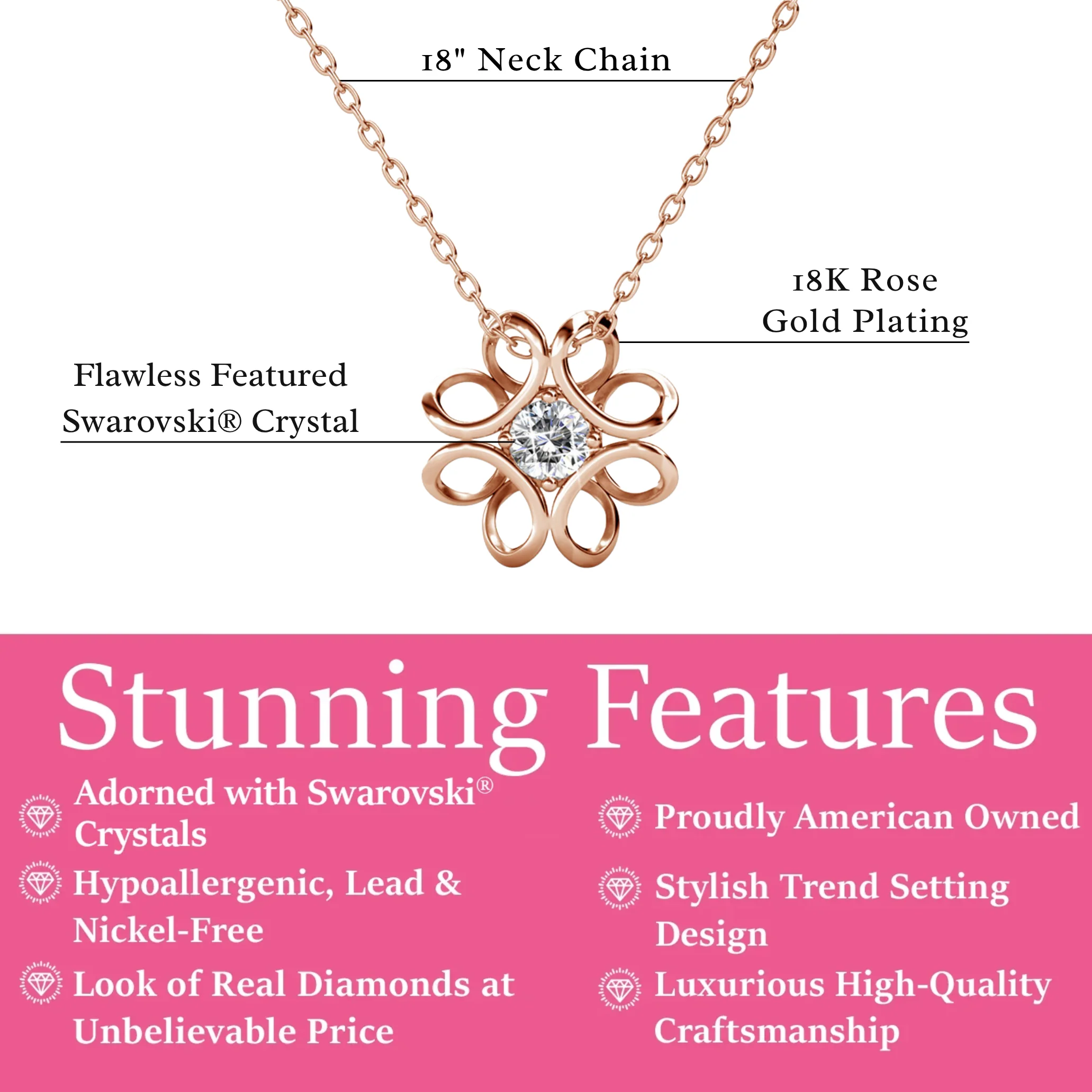 Alexis 18k White Gold Plated Flower Pendant Necklace with Swarovski Crystal - Image 13