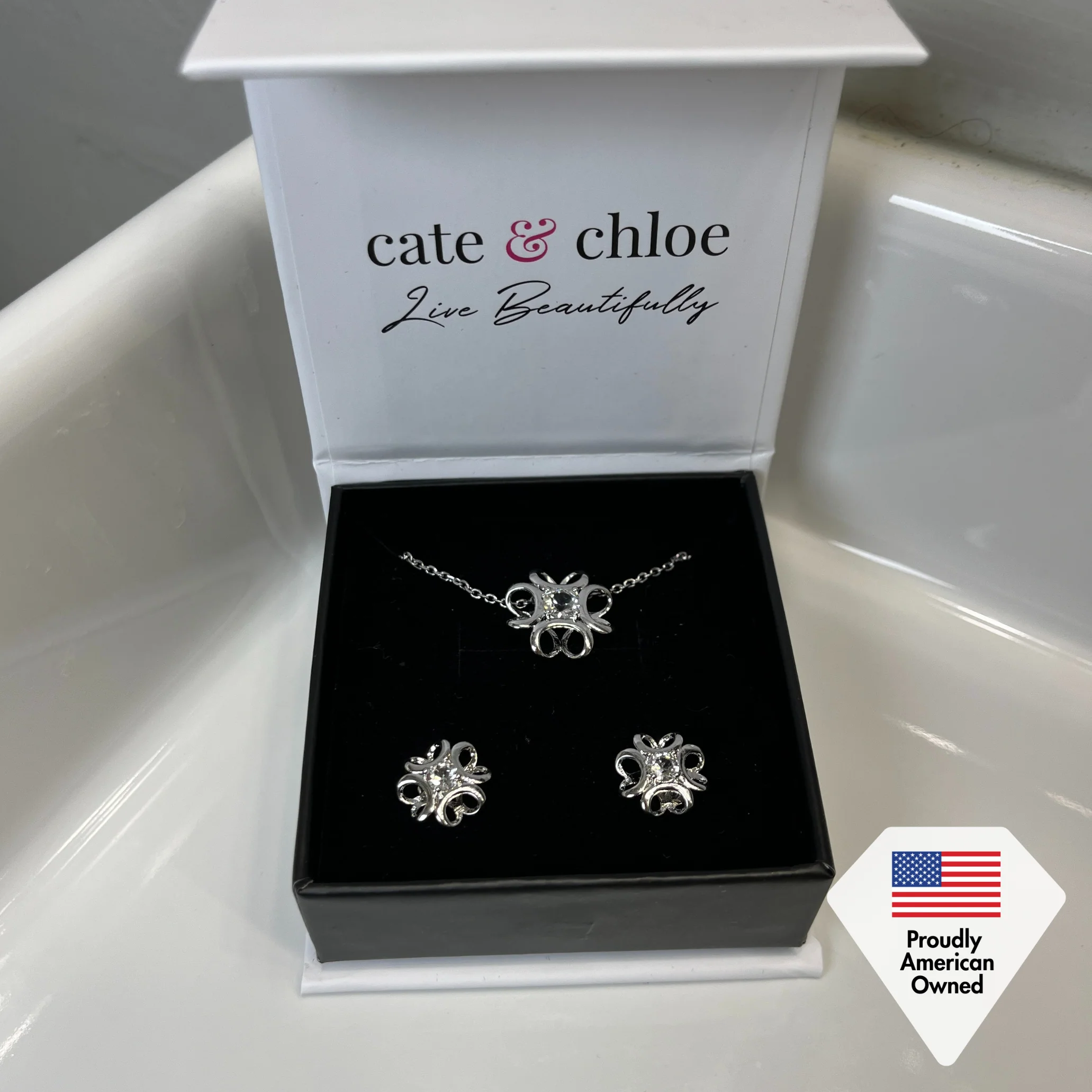 Alexis 18k White Gold Plated Flower Stud Earrings with Swarovski Crystals - Image 6