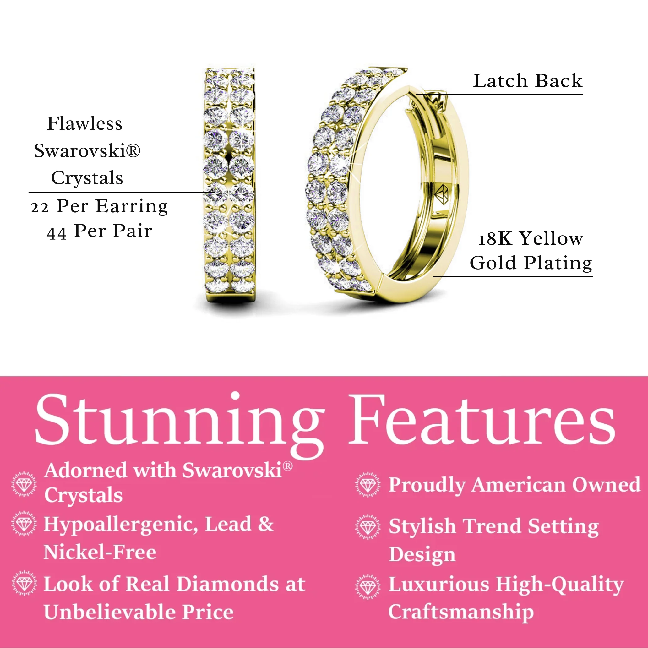 Alice 18k White Gold Plated 17mm Hoop Earrings with Swarovski Crystals - Image 11