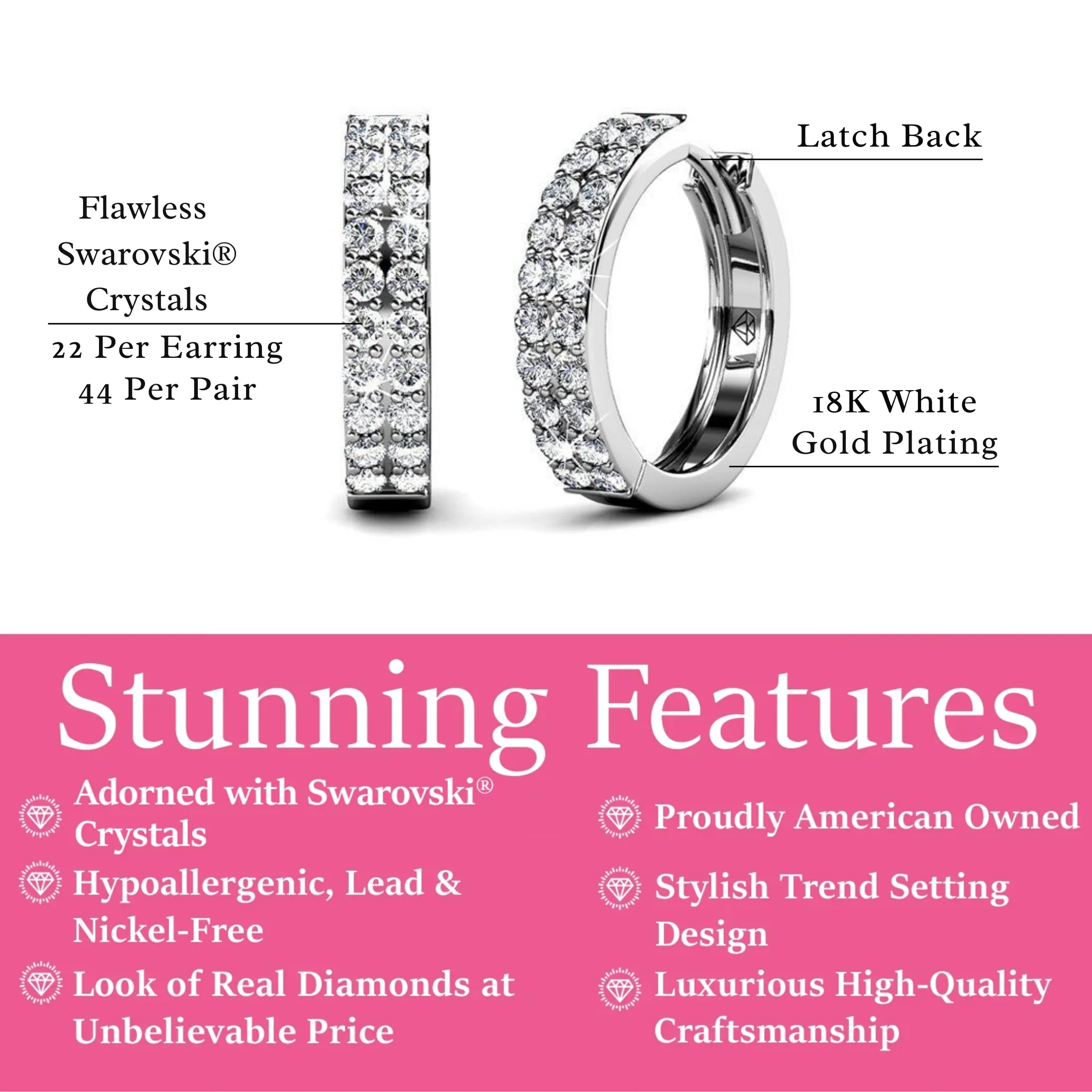 Alice 18k White Gold Plated 17mm Hoop Earrings with Swarovski Crystals - Image 3