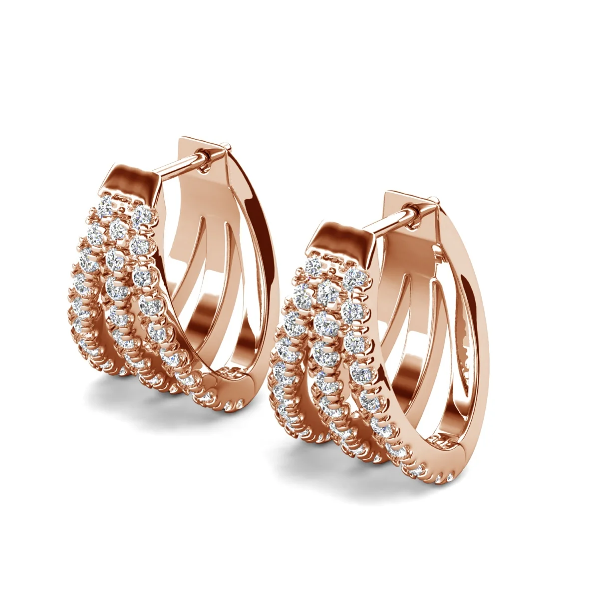 Aliyah 18k White Gold Plated 14mm Hoop Earrings with Simulated Diamond Crystals - Image 18