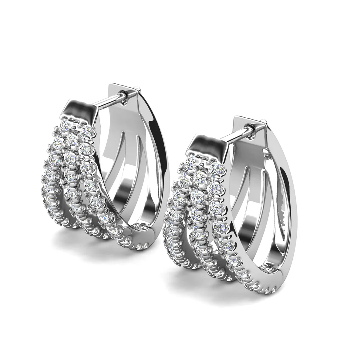 Aliyah 18k White Gold Plated 14mm Hoop Earrings with Simulated Diamond Crystals - Image 8