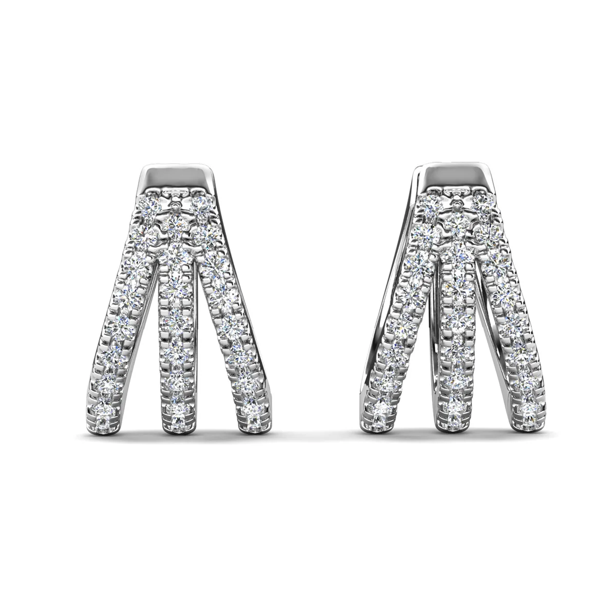 Aliyah 18k White Gold Plated 14mm Hoop Earrings with Simulated Diamond Crystals - Image 9