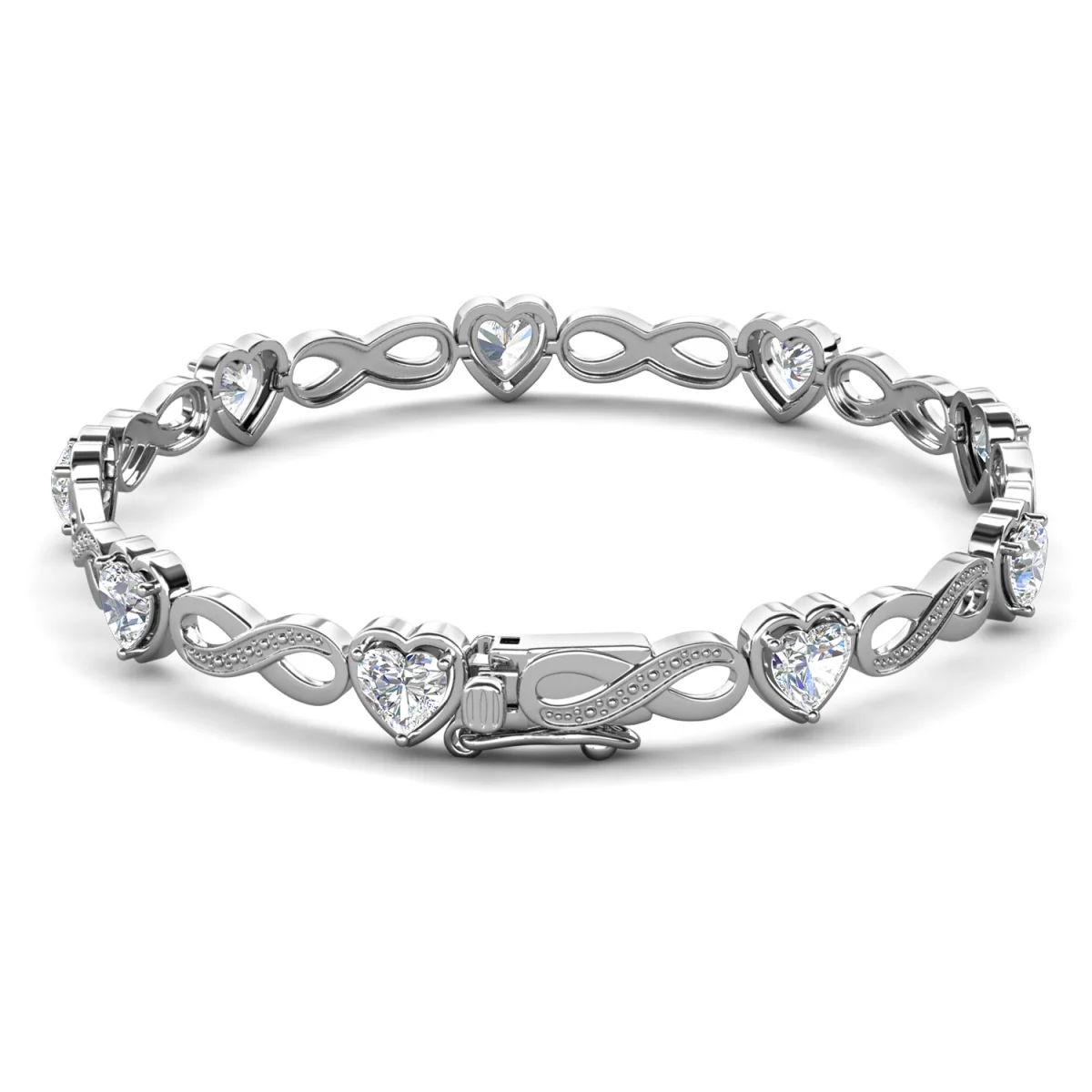 Amanda 18k White Gold Plated Infinity Heart Tennis Bracelet with Simulated Diamond Crystals - Image 8