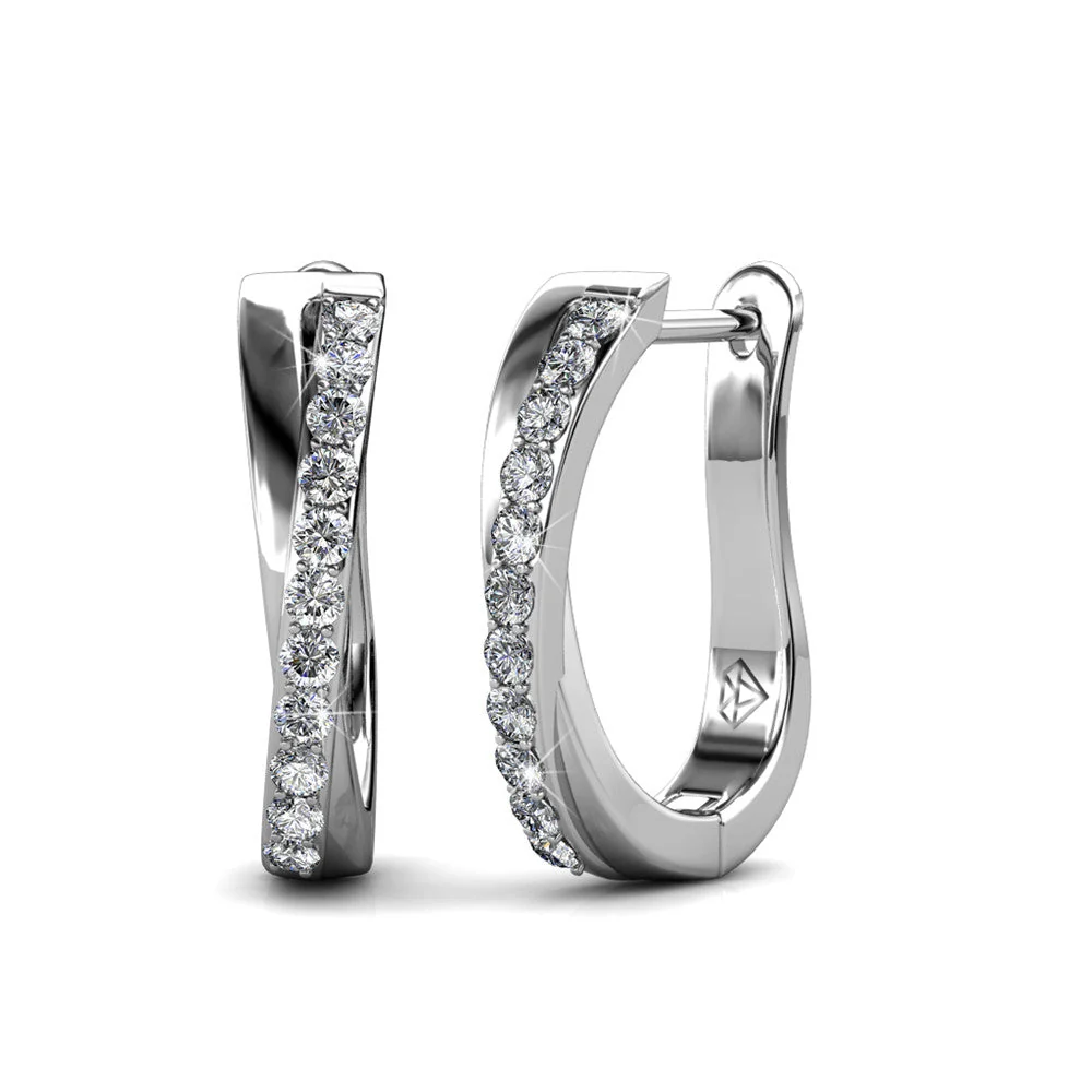 Amaya 18k White Gold Plated 16mm Twisted Hoop Earrings with Swarovski Crystals