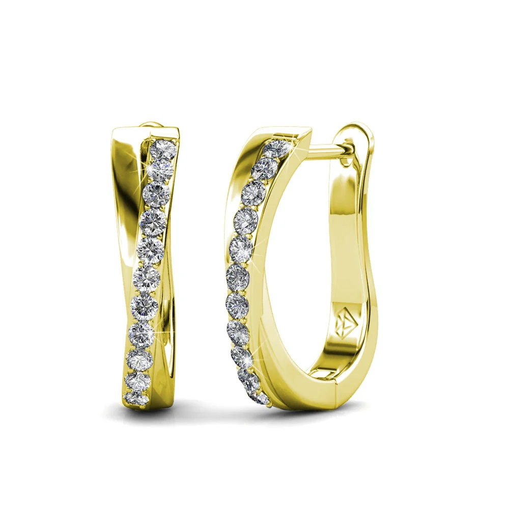 Amaya 18k White Gold Plated 16mm Twisted Hoop Earrings with Swarovski Crystals - Image 10