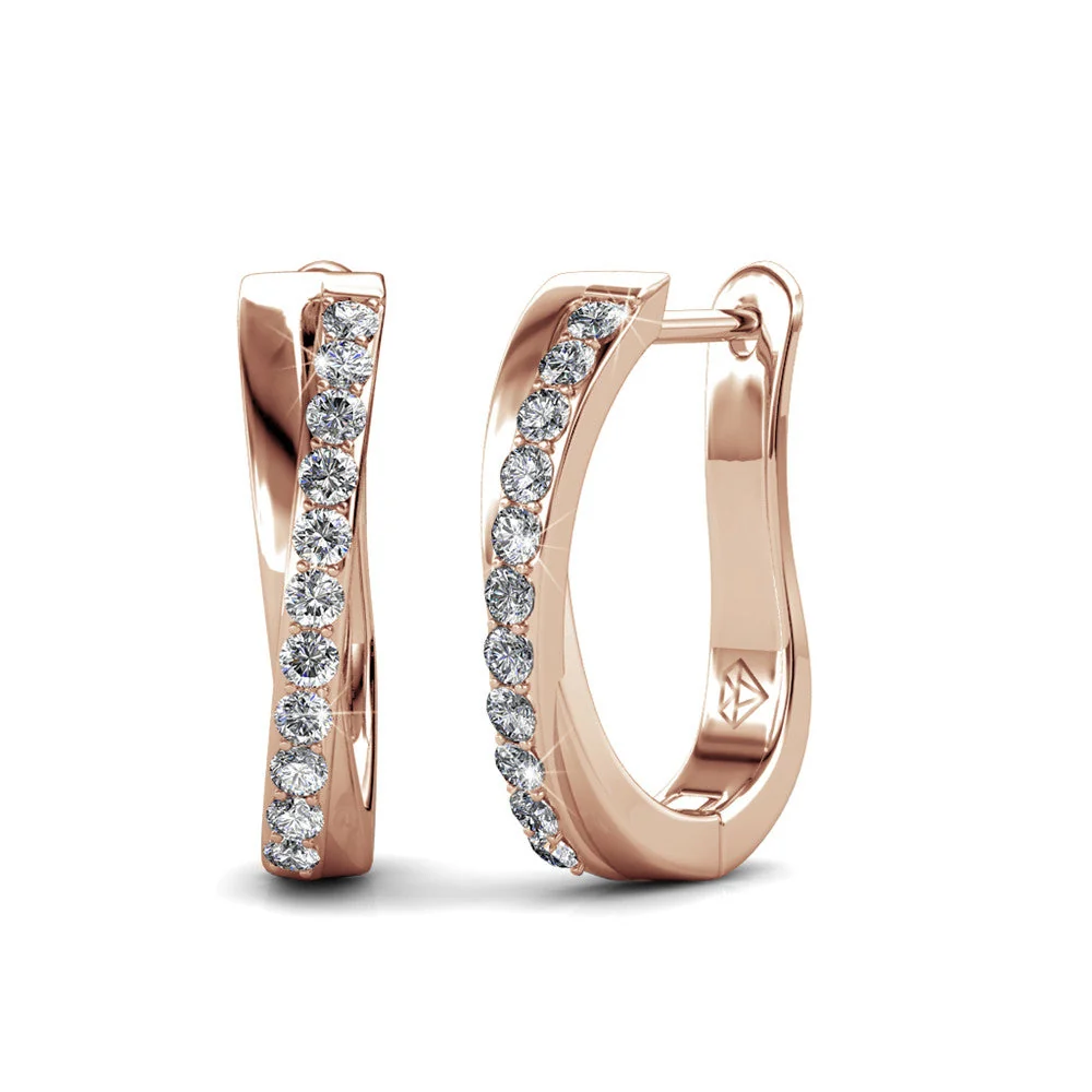 Amaya 18k White Gold Plated 16mm Twisted Hoop Earrings with Swarovski Crystals - Image 14