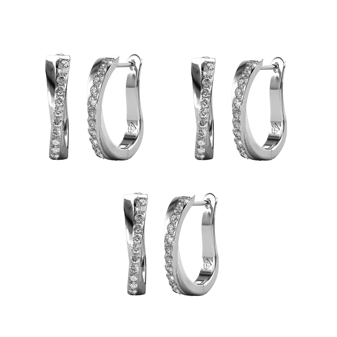 Amaya 18k White Gold Plated 16mm Twisted Hoop Earrings with Swarovski Crystals - Image 18