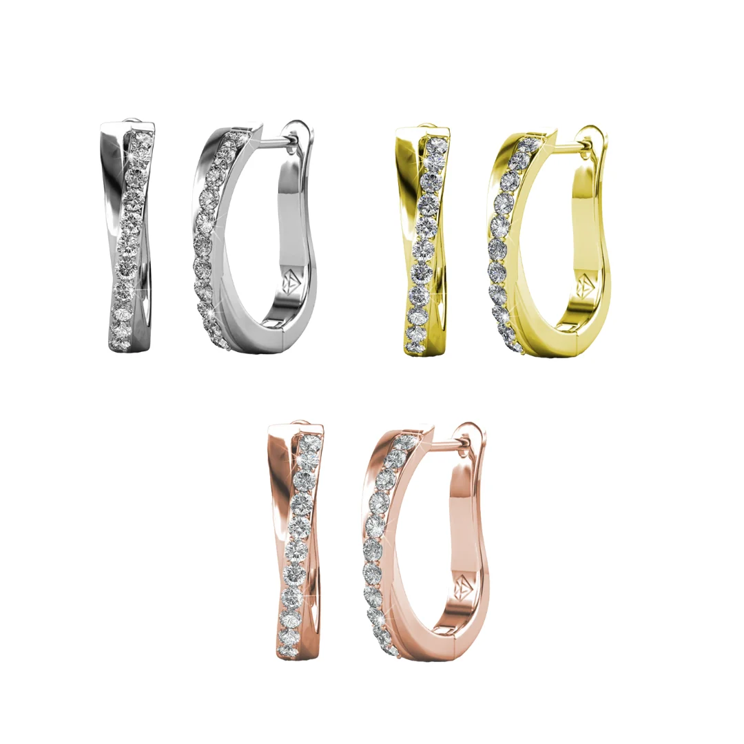Amaya 18k White Gold Plated 16mm Twisted Hoop Earrings with Swarovski Crystals - Image 21