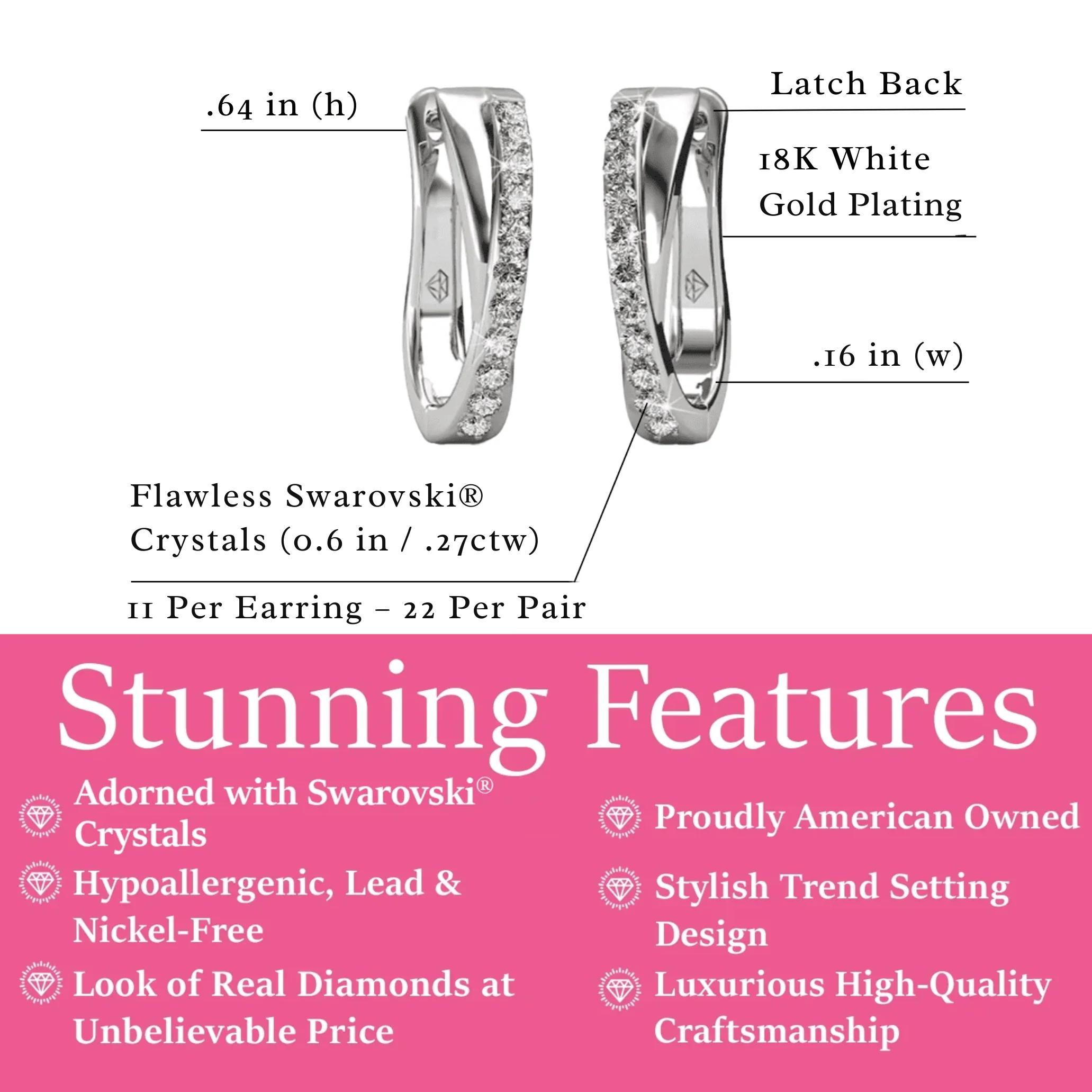 Amaya 18k White Gold Plated 16mm Twisted Hoop Earrings with Swarovski Crystals - Image 3