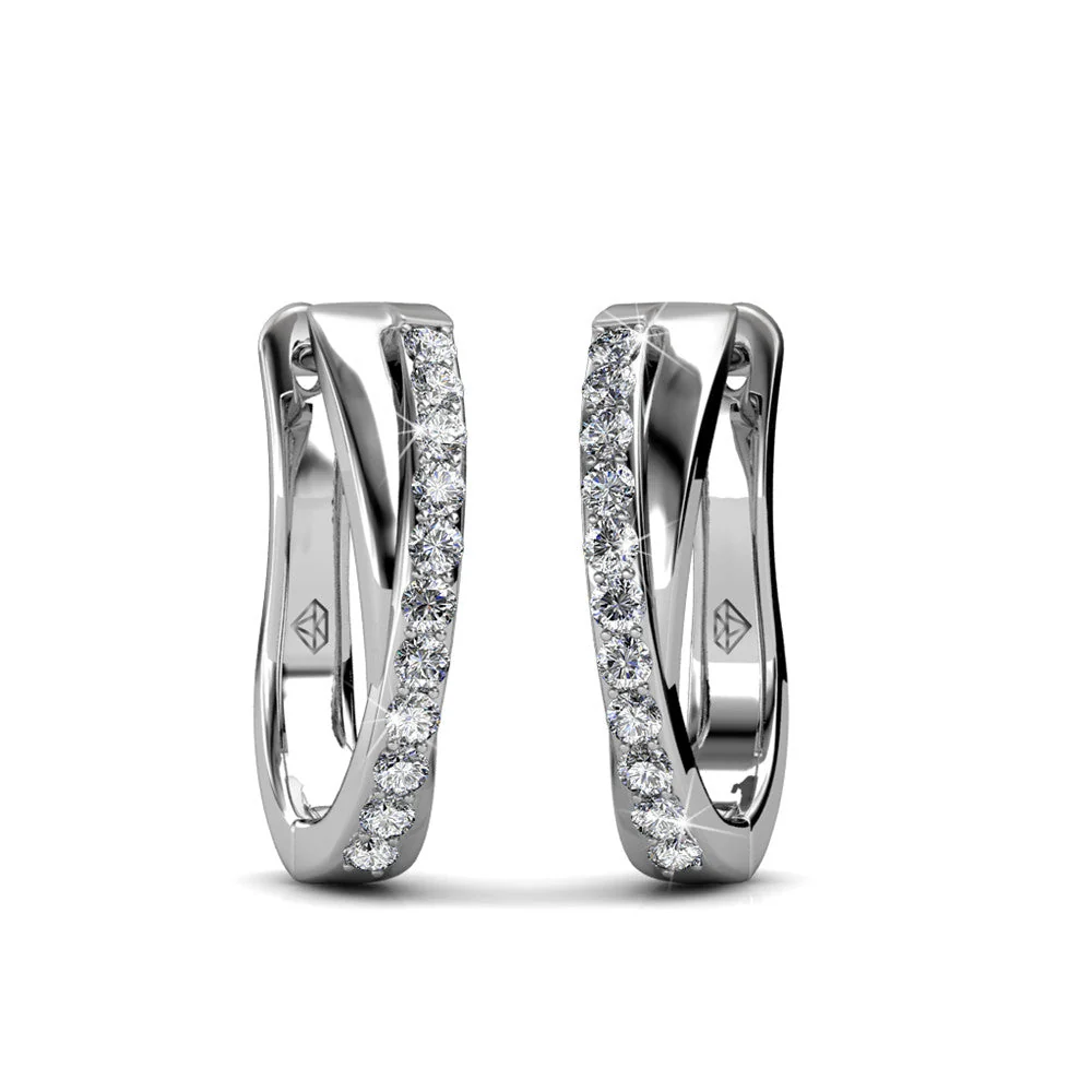 Amaya 18k White Gold Plated 16mm Twisted Hoop Earrings with Swarovski Crystals - Image 8