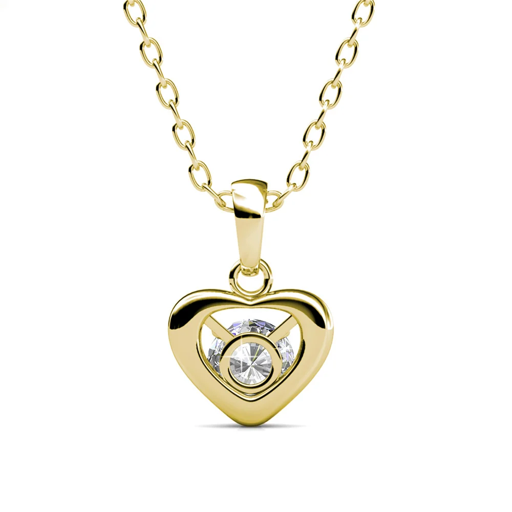 Amberly 18k White Gold Plated Heart Pendant Necklace with Solitaire Round Cut Swarovski Crystals - Image 12