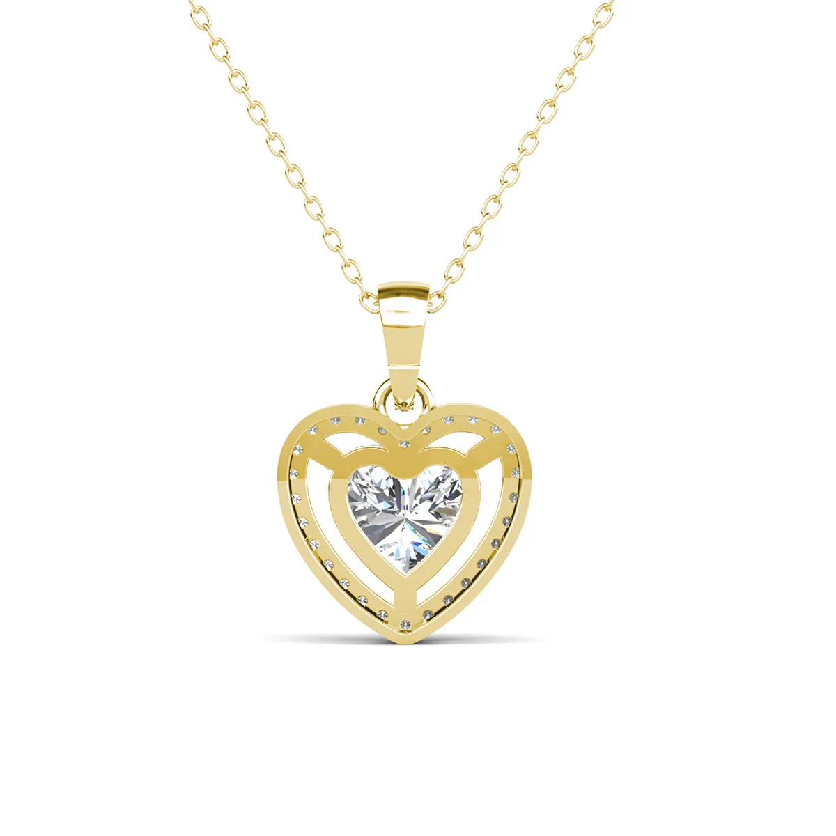 Amora 18k White Gold Plated Halo Heart Pendant Necklace with Simulated Diamond Crystals - Image 13