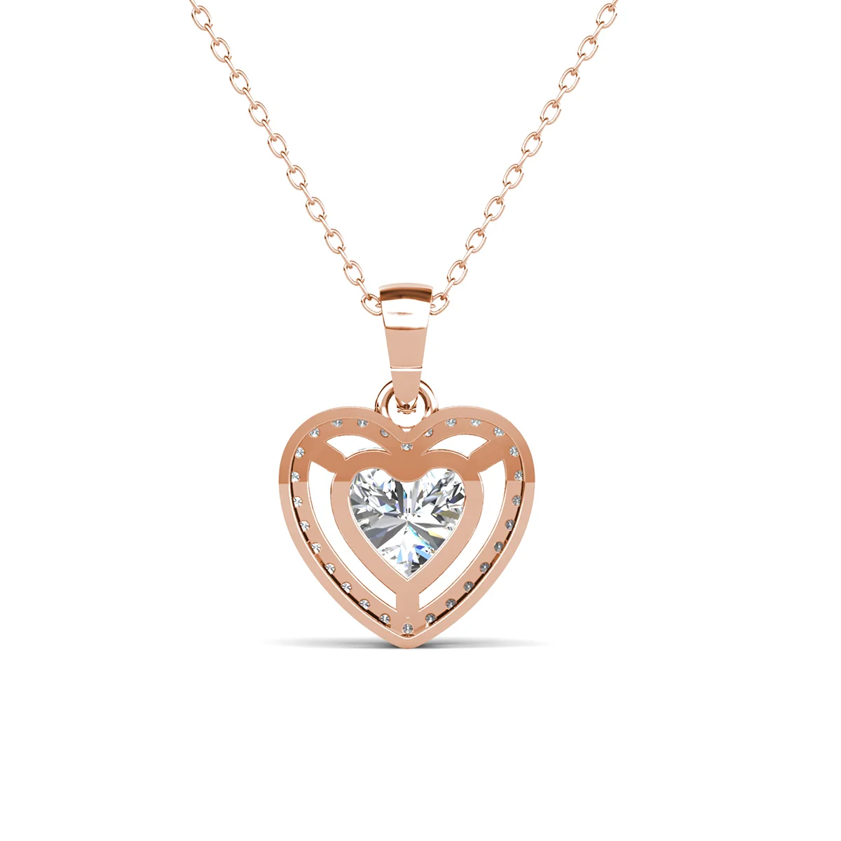 Amora 18k White Gold Plated Halo Heart Pendant Necklace with Simulated Diamond Crystals - Image 17