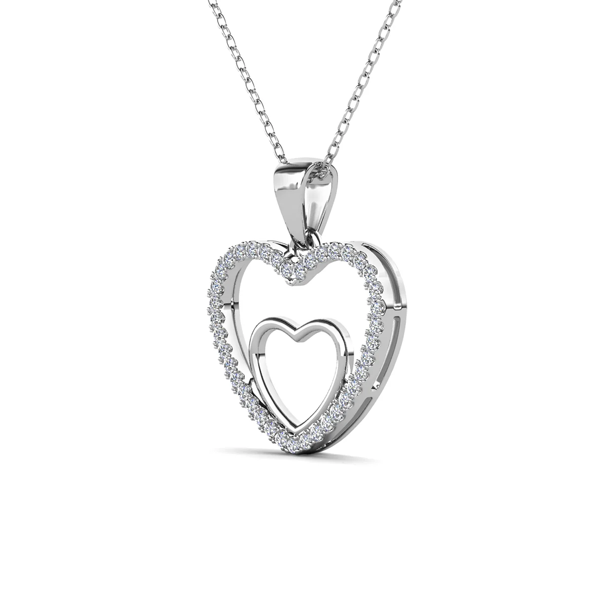 Amorette 18k White Gold Plated Double Heart Pendant Necklace with Pave Simulated Diamond Crystals - Image 9