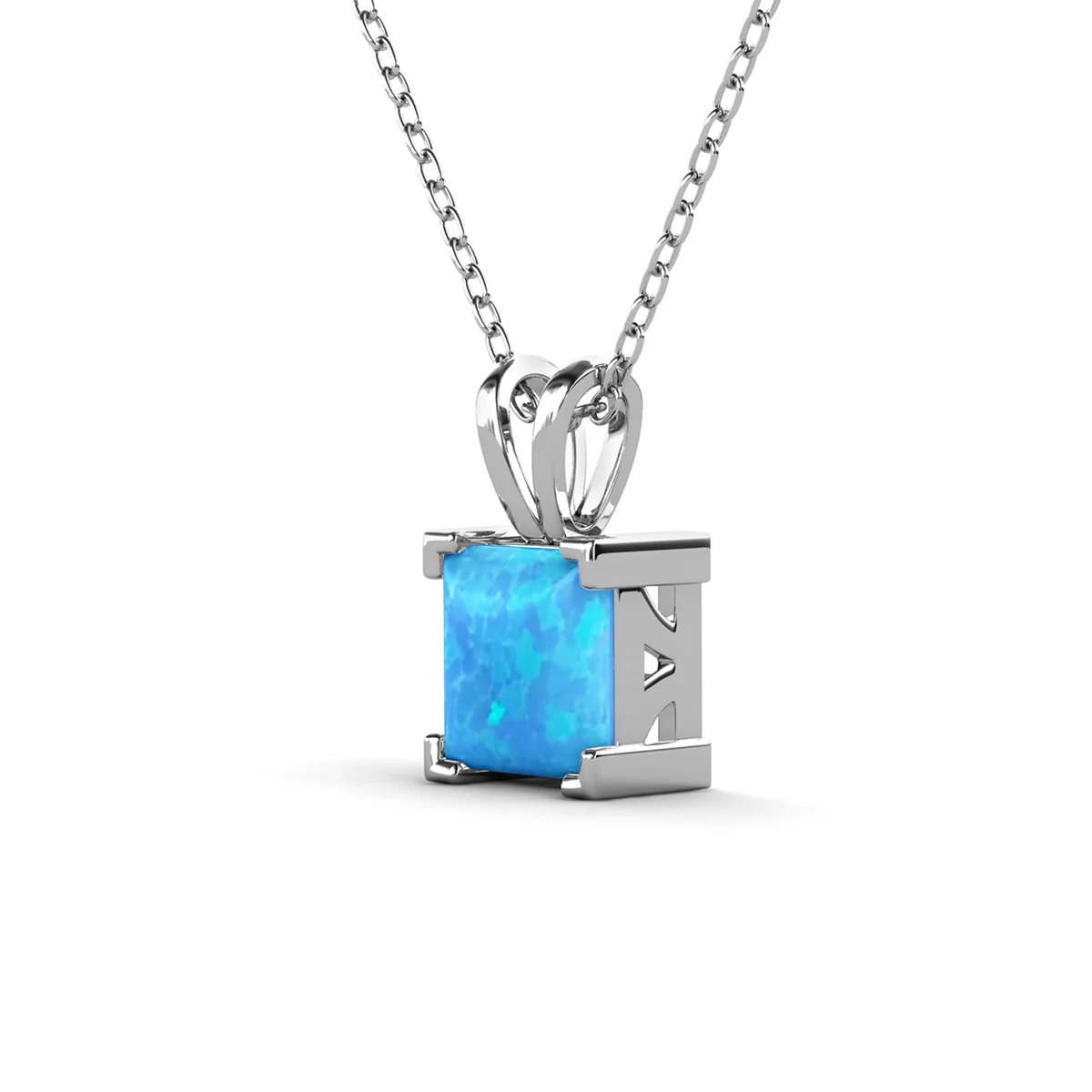 Amphitrite 18k White Gold Plated Pendant Necklace with Princess Cut Opal Stone - Image 7