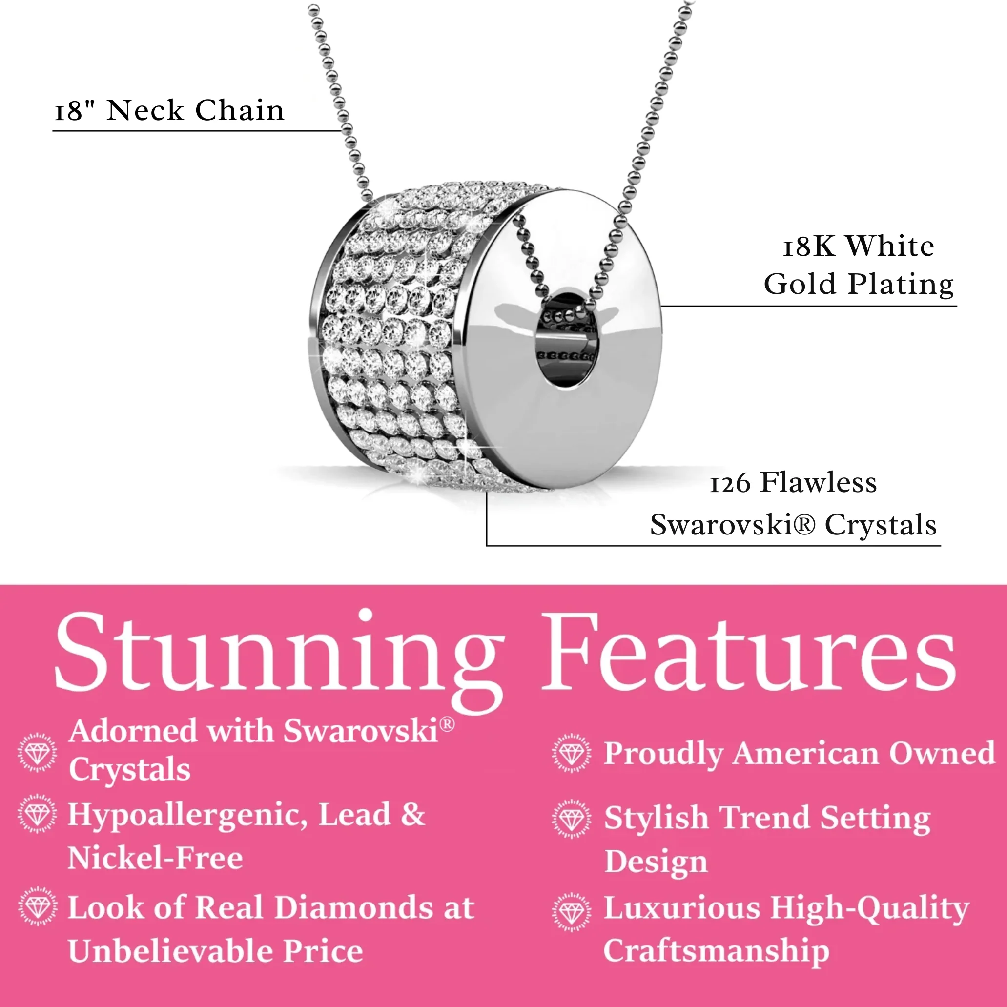 Anabelle 18k White Gold Plated Pendant Necklace with Swarovski Crystals - Image 3