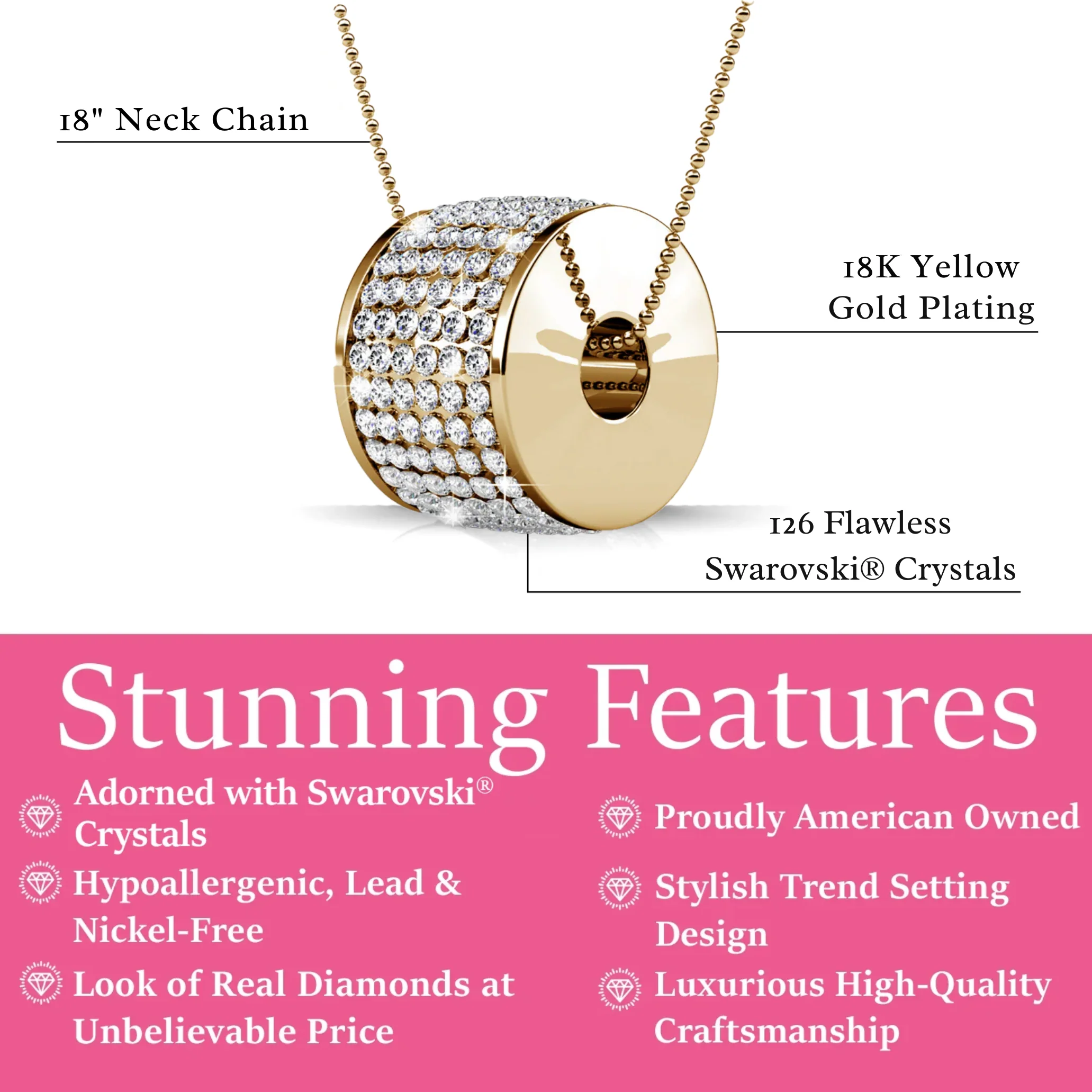 Anabelle 18k White Gold Plated Pendant Necklace with Swarovski Crystals - Image 9