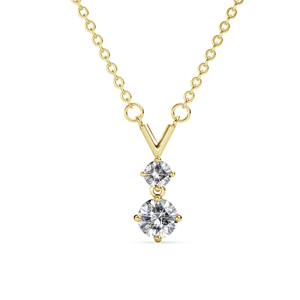 Andy 18k White Gold Plated 2-Stone Pendant Necklace with Swarovski Crystals - Image 10