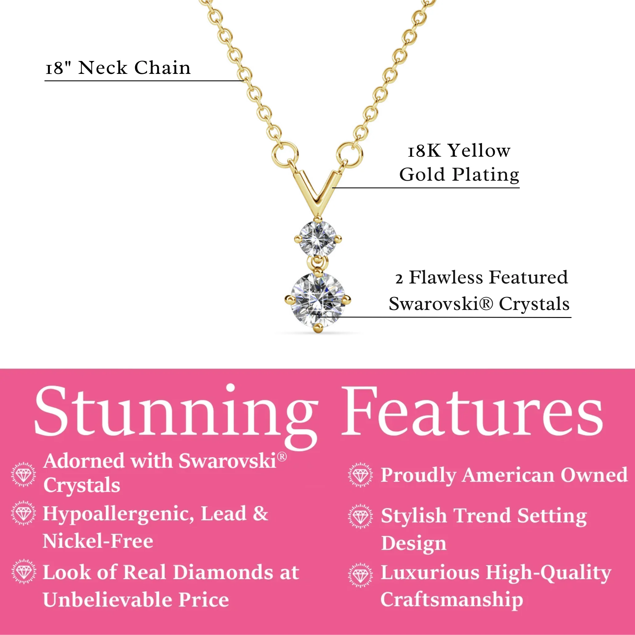 Andy 18k White Gold Plated 2-Stone Pendant Necklace with Swarovski Crystals - Image 11