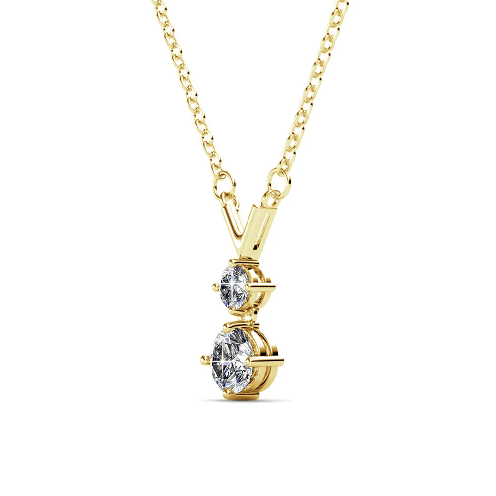 Andy 18k White Gold Plated 2-Stone Pendant Necklace with Swarovski Crystals - Image 12