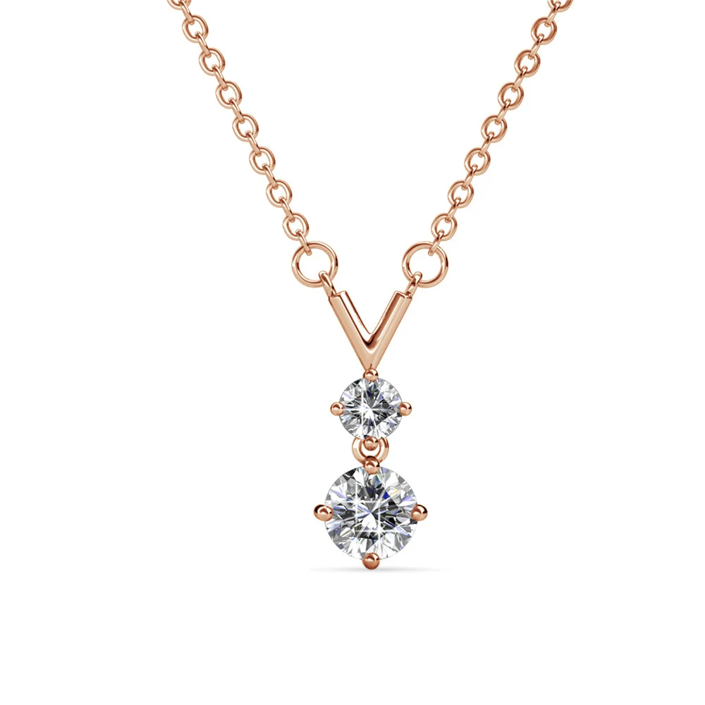 Andy 18k White Gold Plated 2-Stone Pendant Necklace with Swarovski Crystals - Image 14