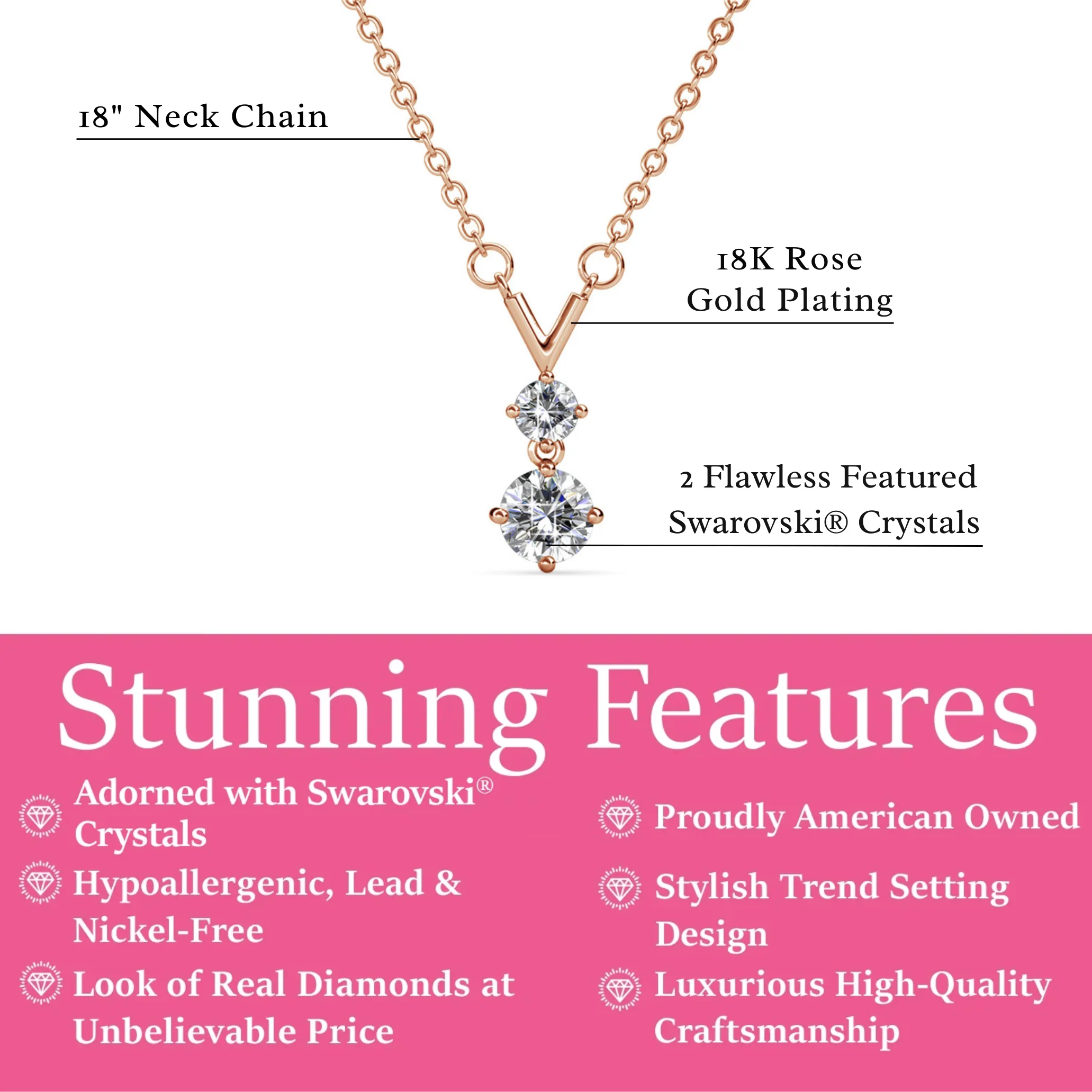 Andy 18k White Gold Plated 2-Stone Pendant Necklace with Swarovski Crystals - Image 15