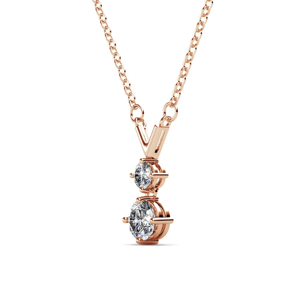 Andy 18k White Gold Plated 2-Stone Pendant Necklace with Swarovski Crystals - Image 16