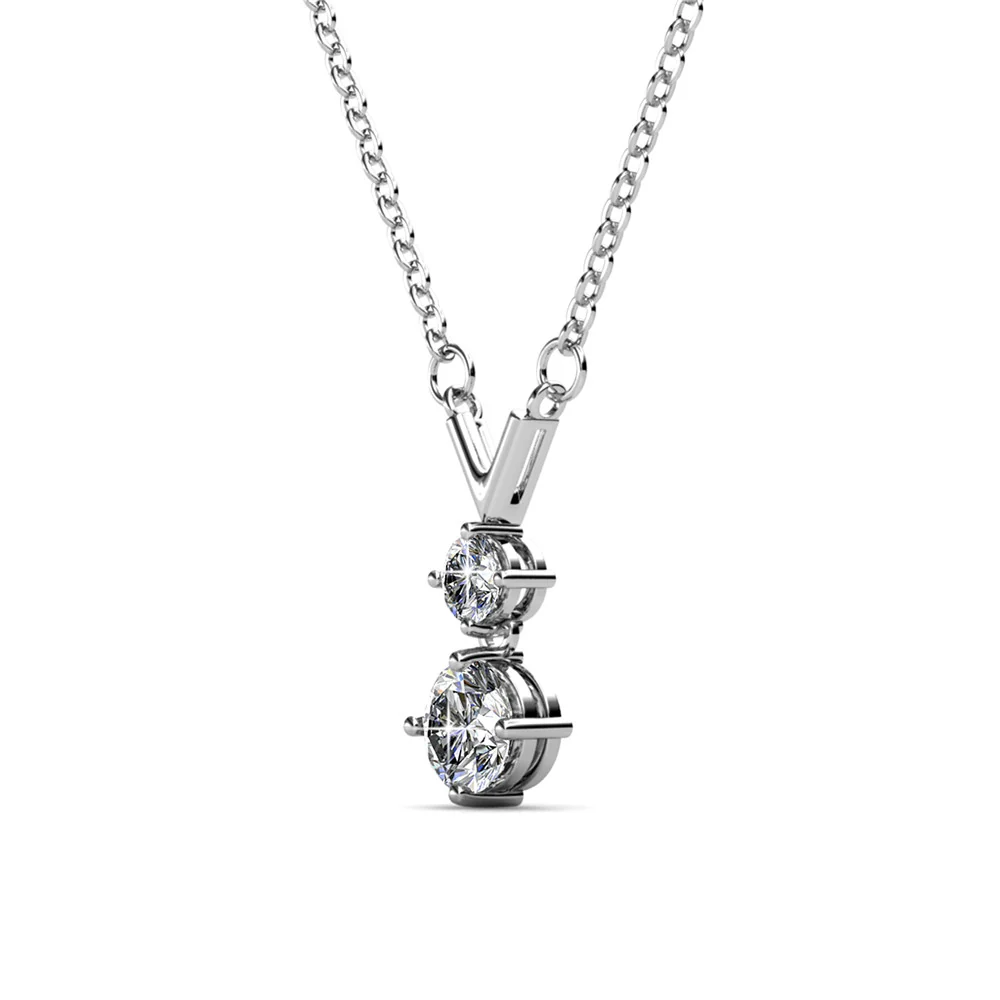 Andy 18k White Gold Plated 2-Stone Pendant Necklace with Swarovski Crystals - Image 8