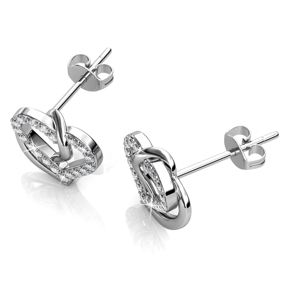 Angela 18k White Gold Plated Silver Double Heart Stud Earrings with Swarovski Crystals - Image 9