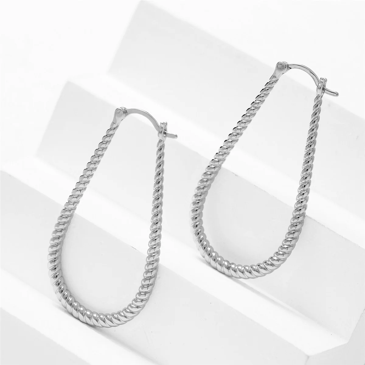 Angelica 18k White Gold Plated 45mm Twisted U-Shaped Hoop Earrings - Image 10