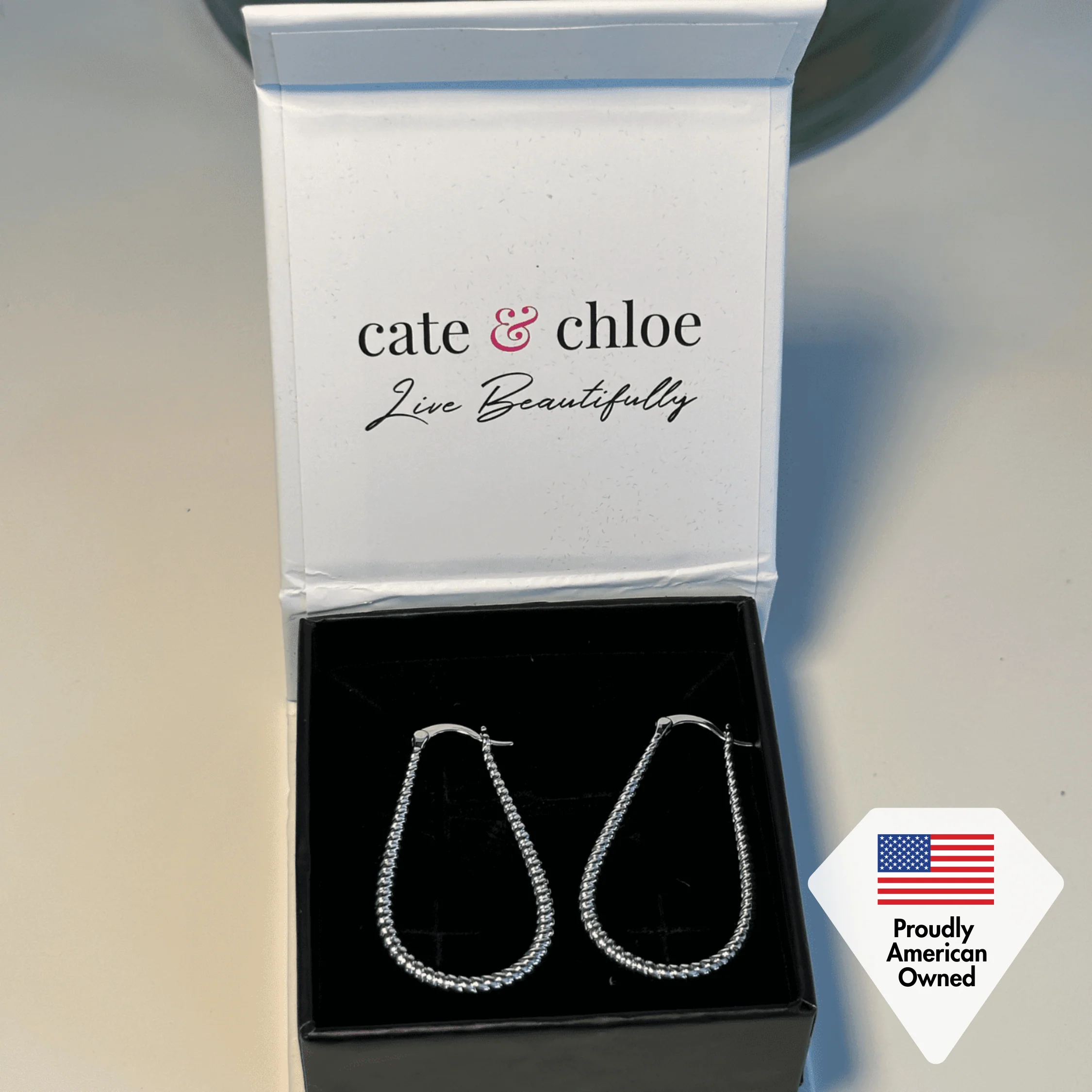 Angelica 18k White Gold Plated 45mm Twisted U-Shaped Hoop Earrings - Image 7