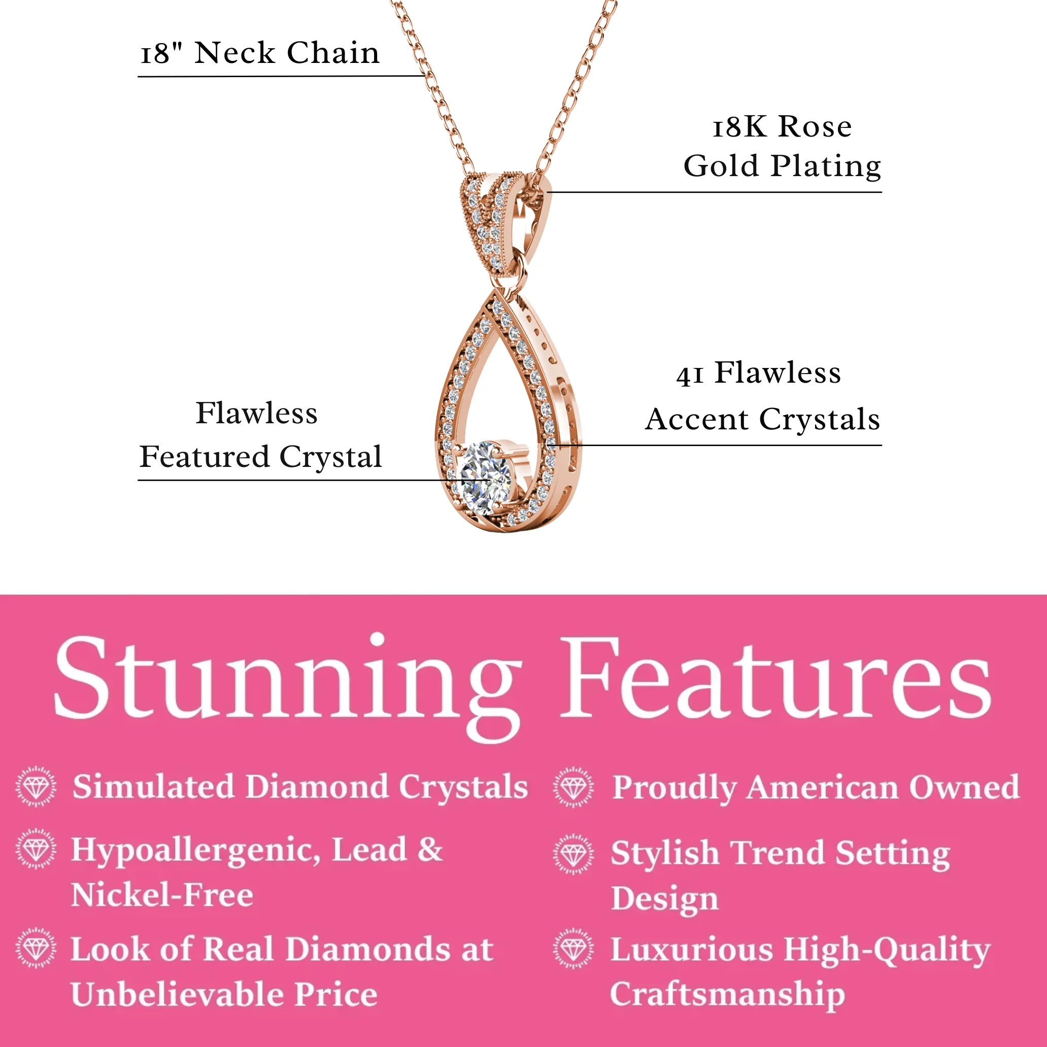 Arabella 18k White Gold Plated Teardrop Necklace with Simulated Diamond Crystals - Image 15