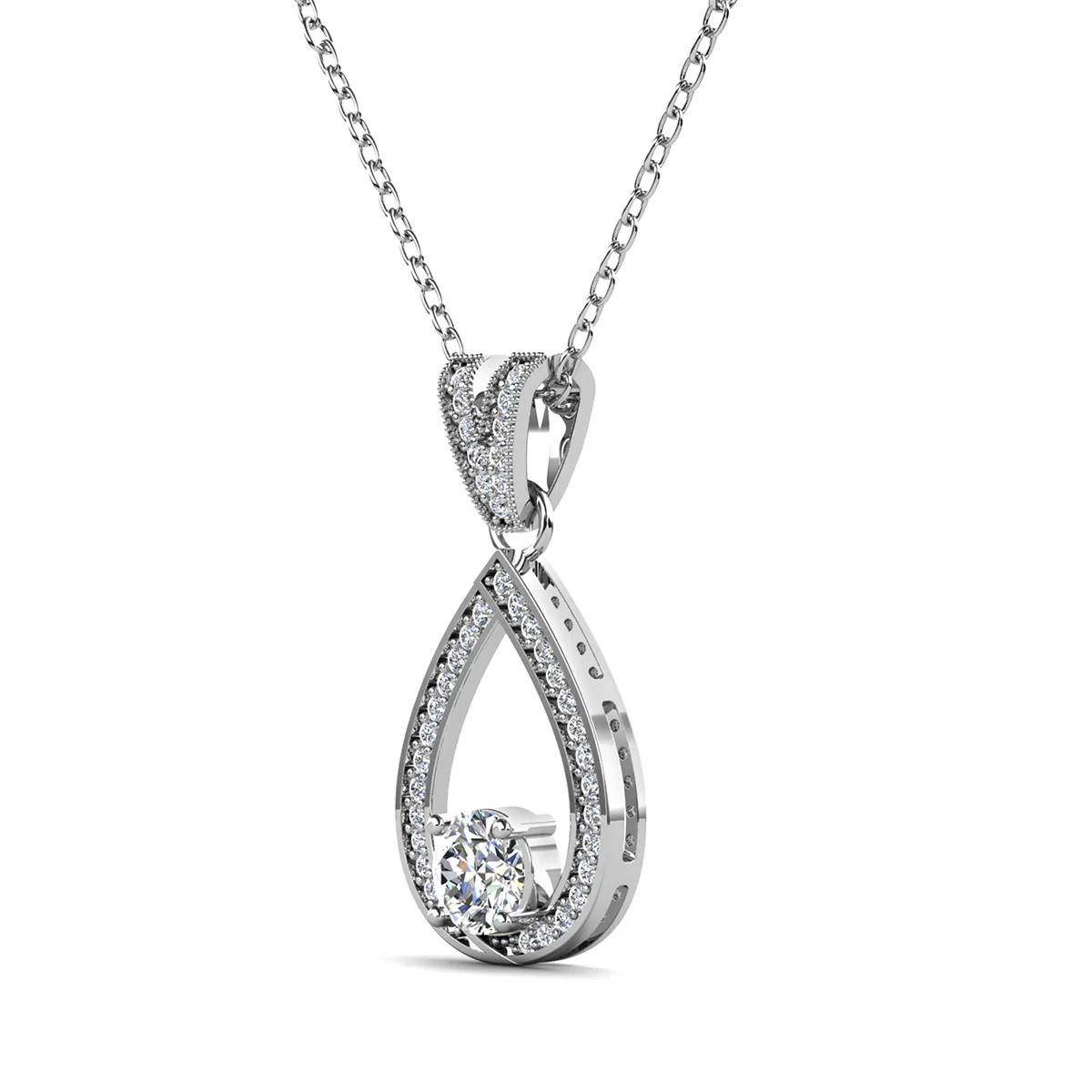 Arabella 18k White Gold Plated Teardrop Necklace with Simulated Diamond Crystals - Image 8