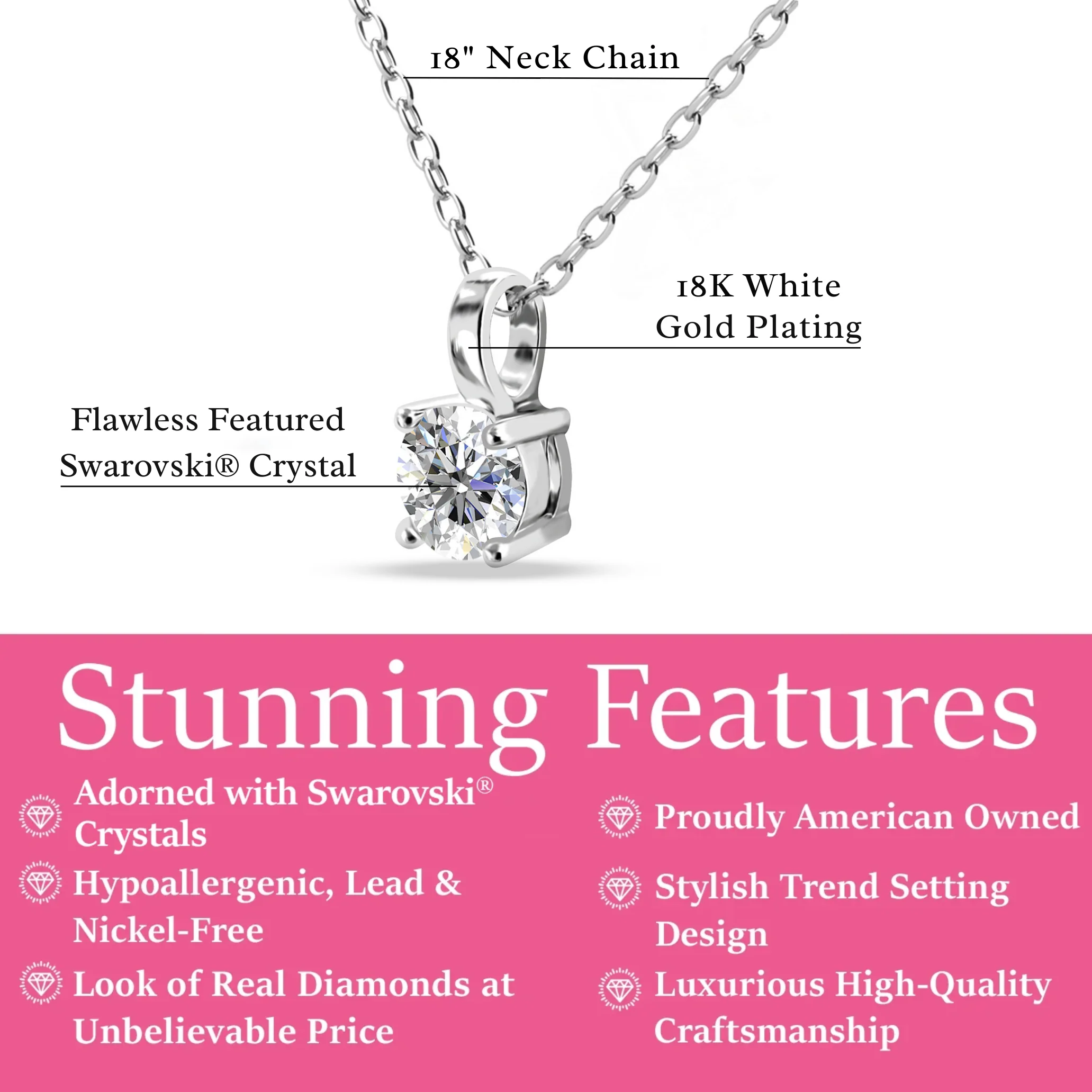 Araylia 18k White Gold Plated Necklace with Solitaire Round Cut Swarovski Crystal - FAB FAV - Image 4