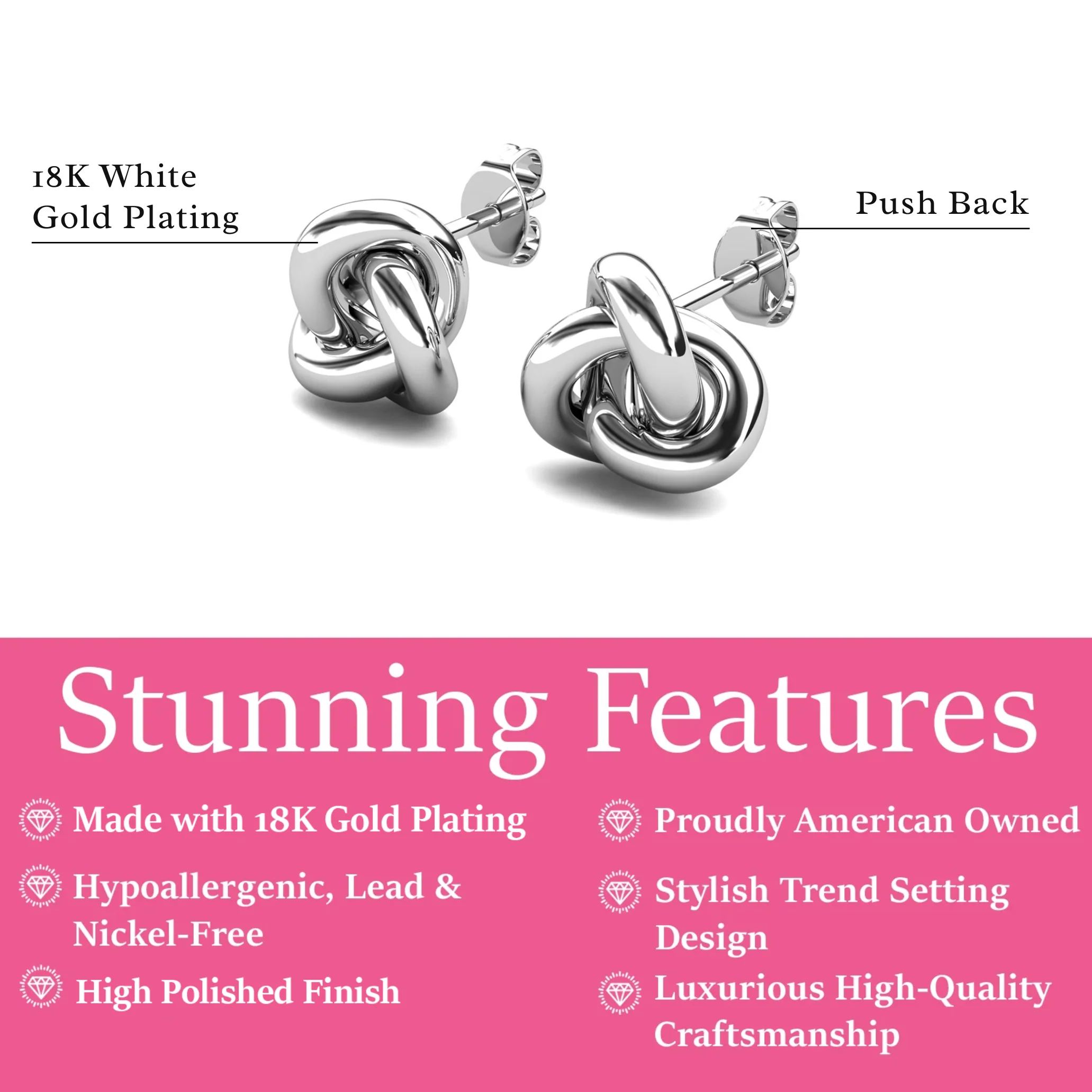 Ashley 18k White Gold Plated Knot Stud Earrings - Image 3