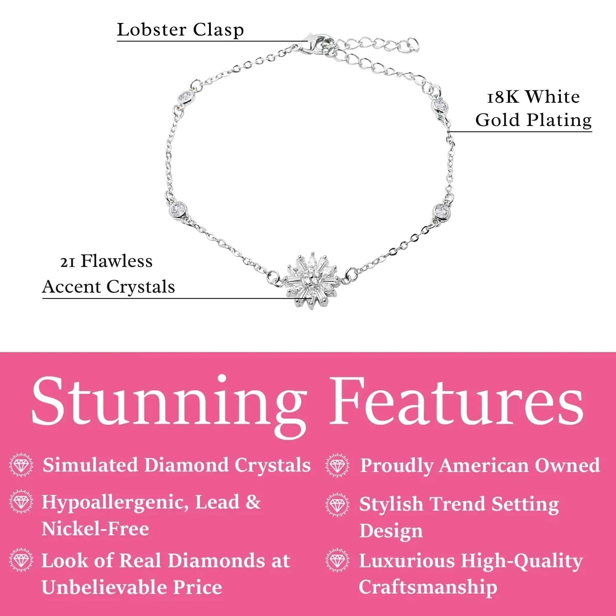 Astara 18k White Gold Plated Bracelet with Simulated Diamond Crystals - Image 3