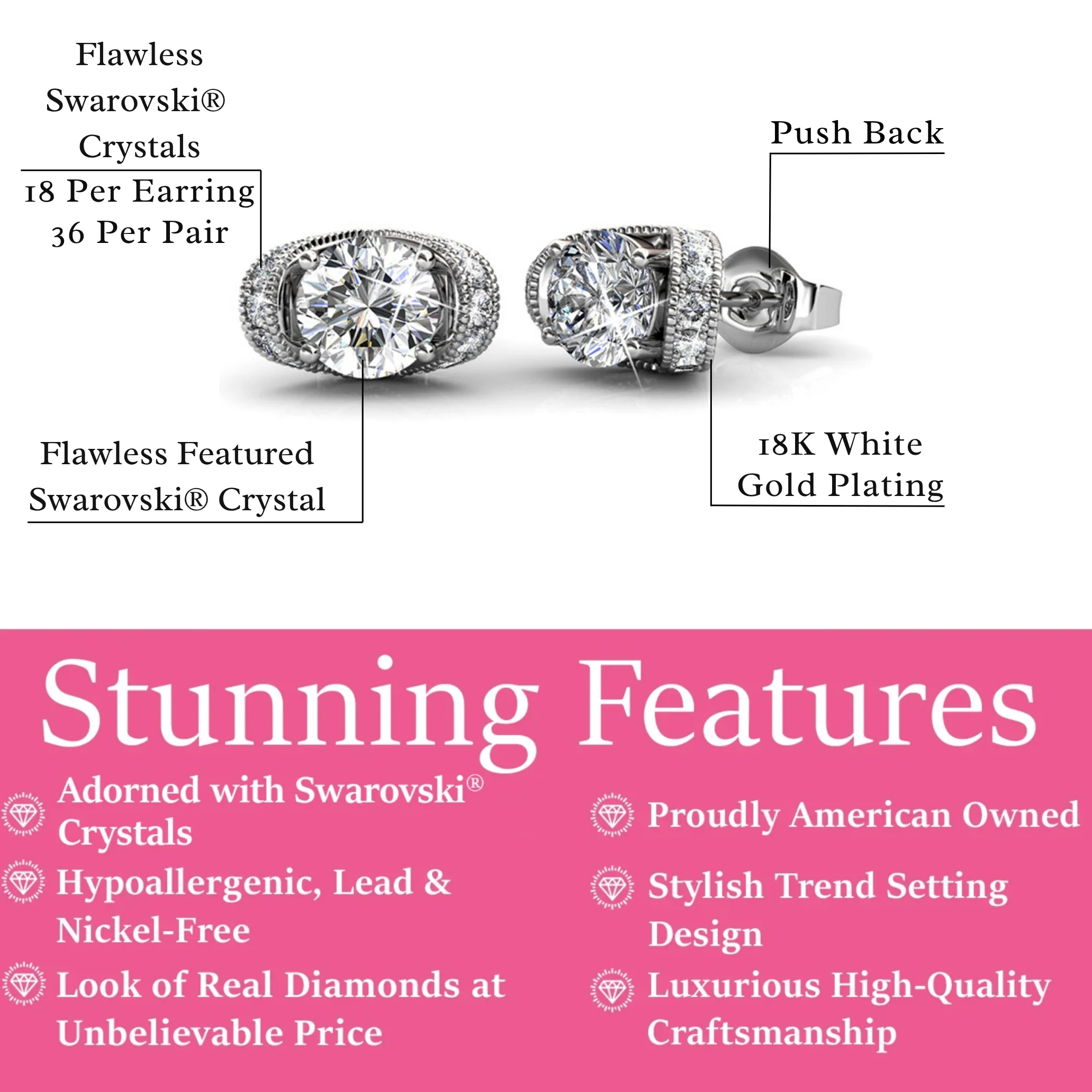 Astrid 18k White Gold Plated Stud Earrings with Swarovski Crystal — Final Sale - FAB FAV - Image 4