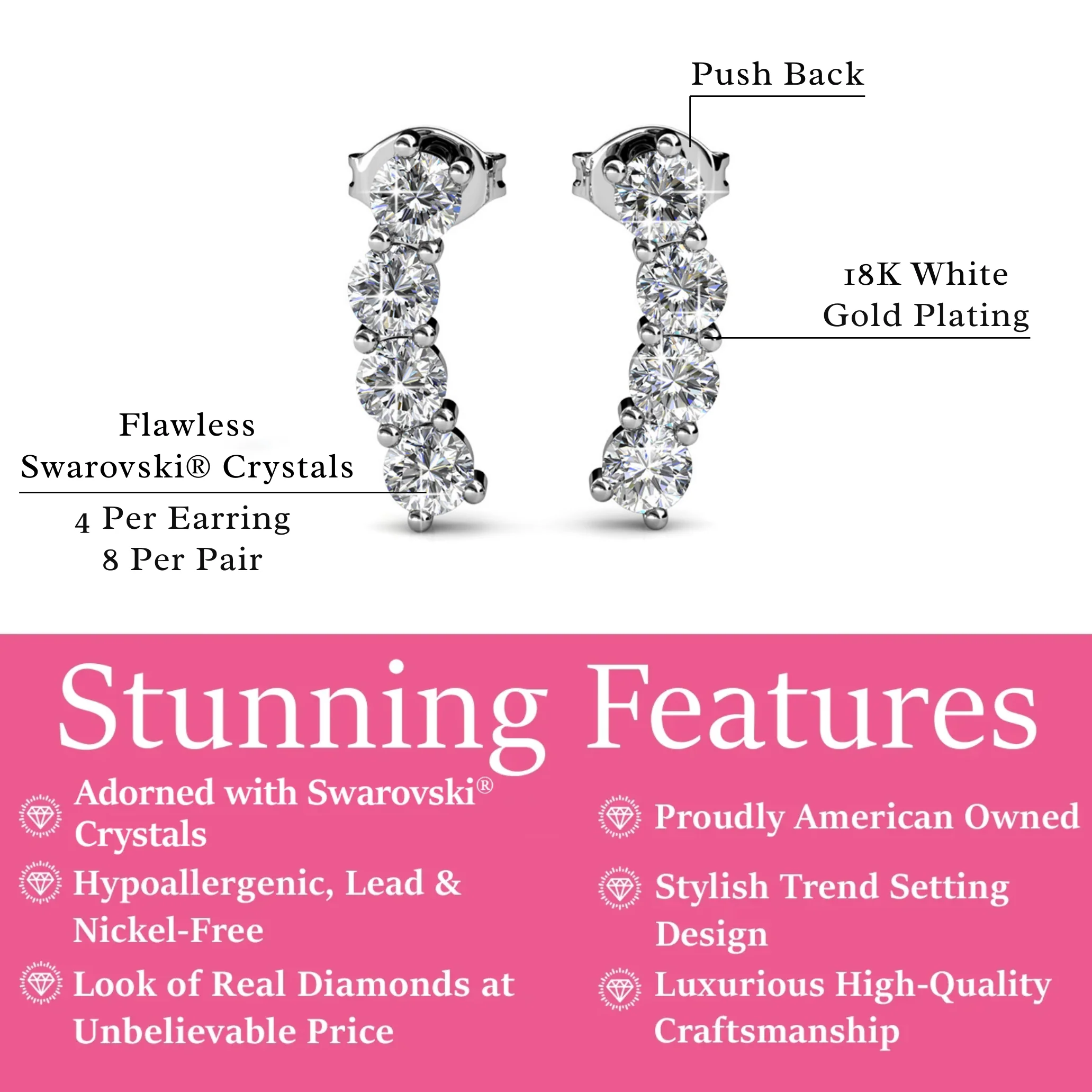 Aubree 18k White Gold Plated Drop Stud Earrings with Swarovski Crystals - Image 3