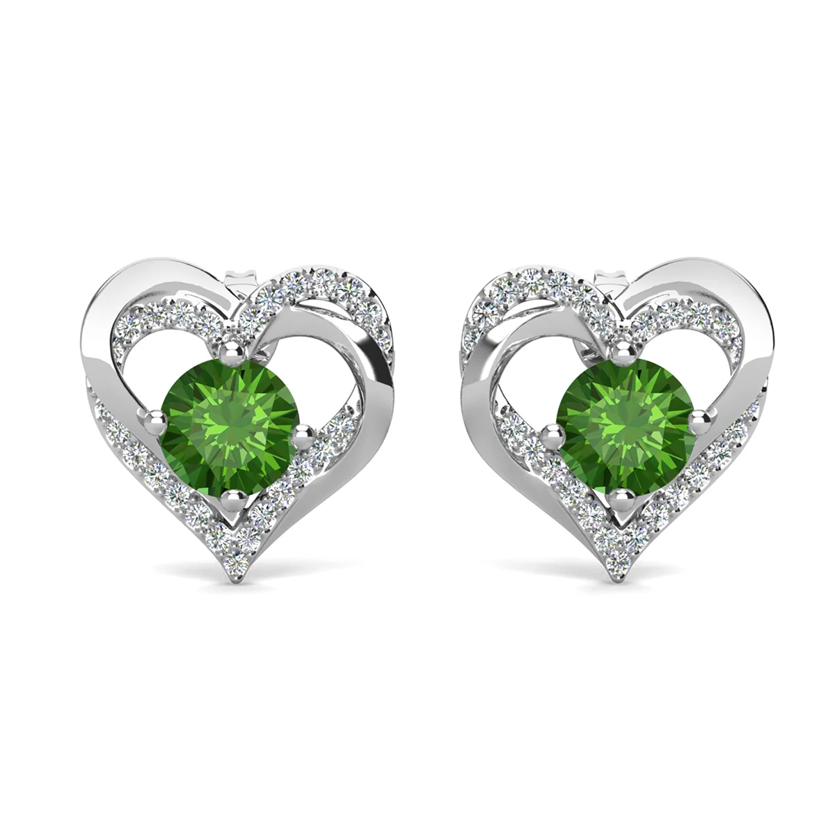 Forever Birthstone 18k White Gold Plated Double Heart Stud Earrings with Swarovski Crystals - Image 28