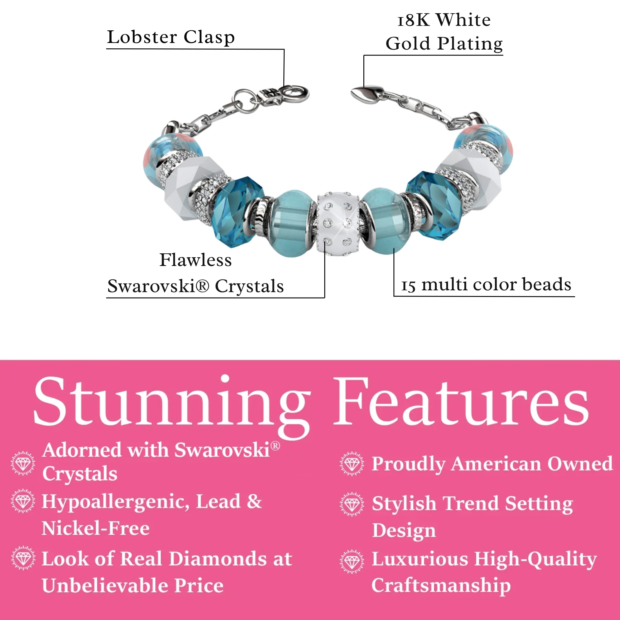 Aurora 18k White Gold Plated Beaded Bracelet with Swarovski Crystals - Image 15