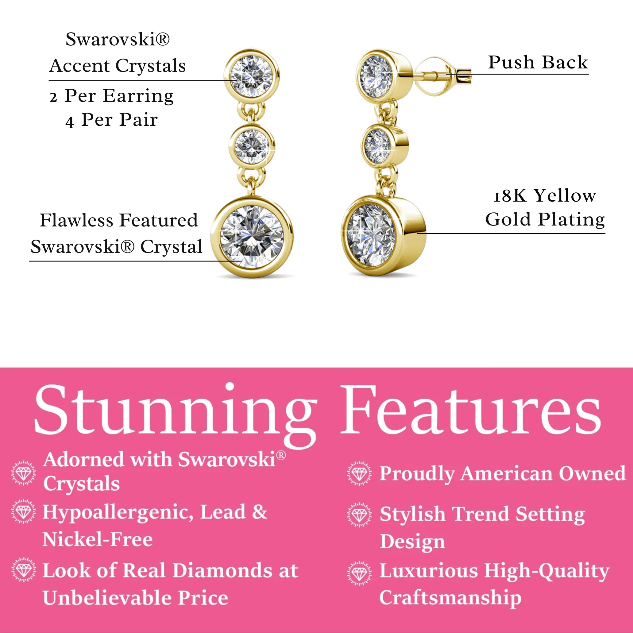 Bailey 18k White Gold Plated Dangle Stud Earrings with Swarovski Crystals — Final Sale - Image 11