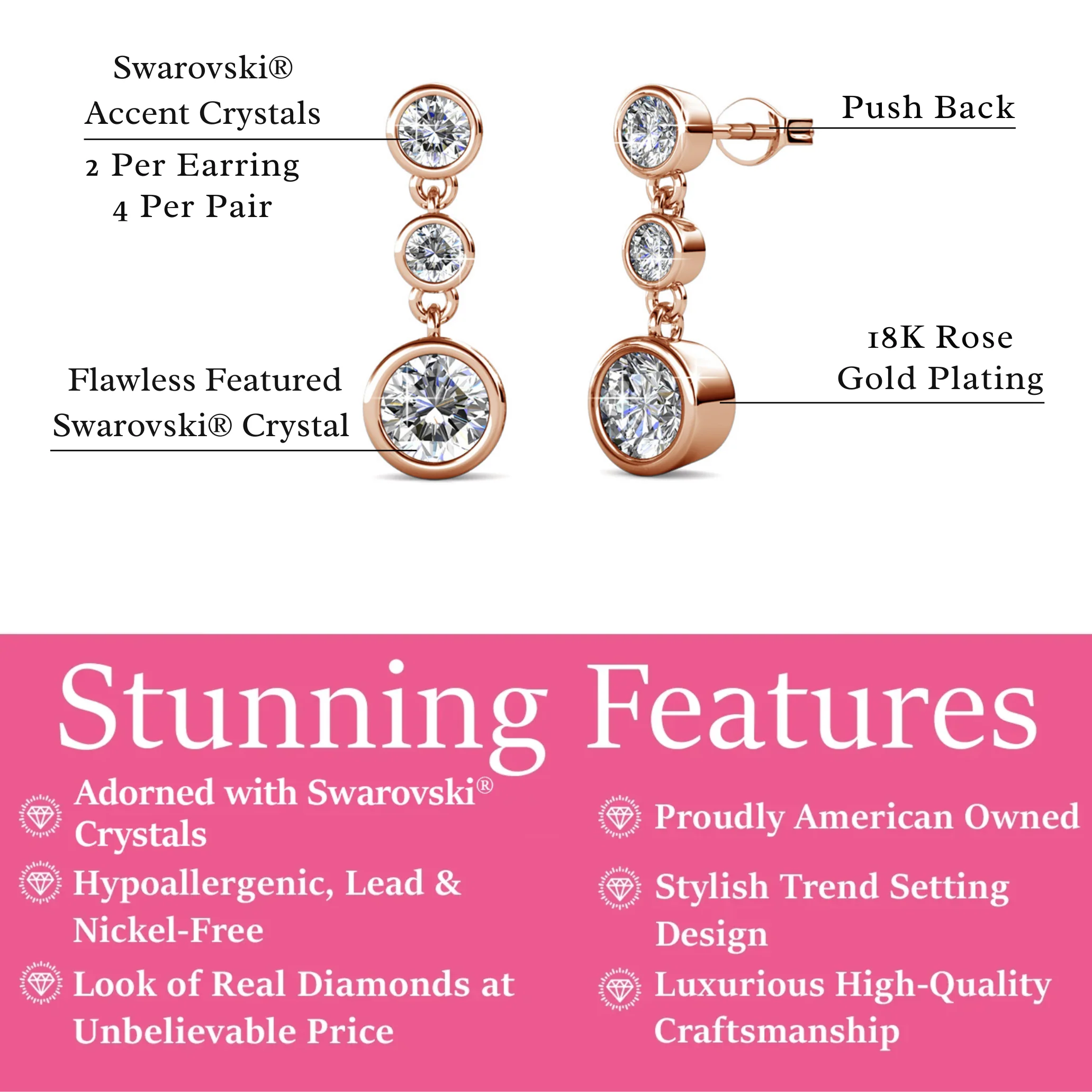 Bailey 18k White Gold Plated Dangle Stud Earrings with Swarovski Crystals — Final Sale - Image 16